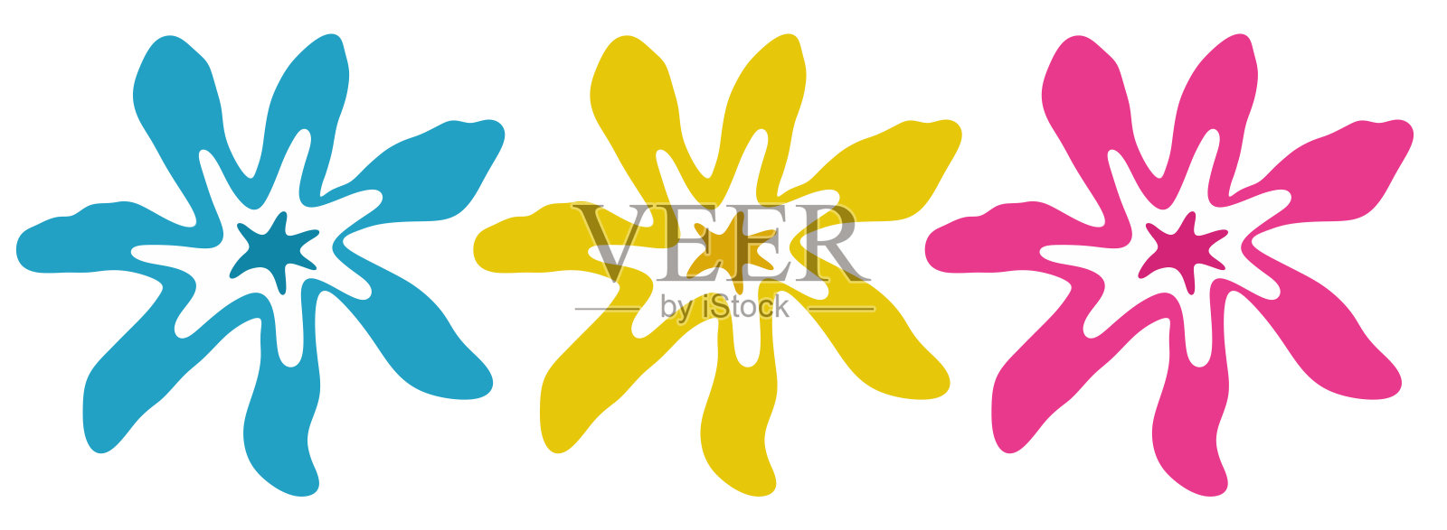 花头蓝色粉红色黄色套装插画图片素材