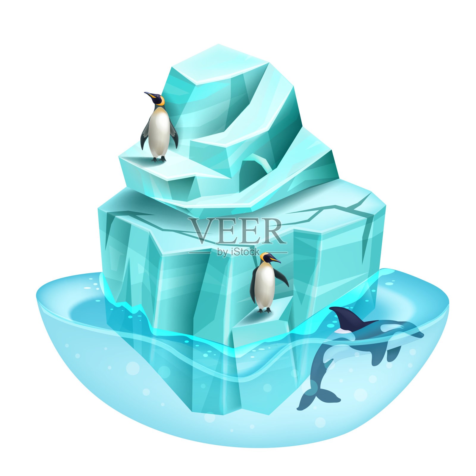冰川游戏岛,北方飞行场,等距北极矢量冰原,3D卡通冰山。插画图片素材