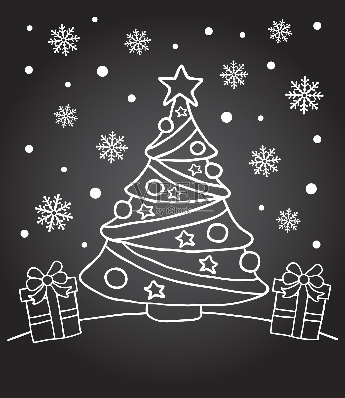 新年黑板卡片与杉树插画图片素材