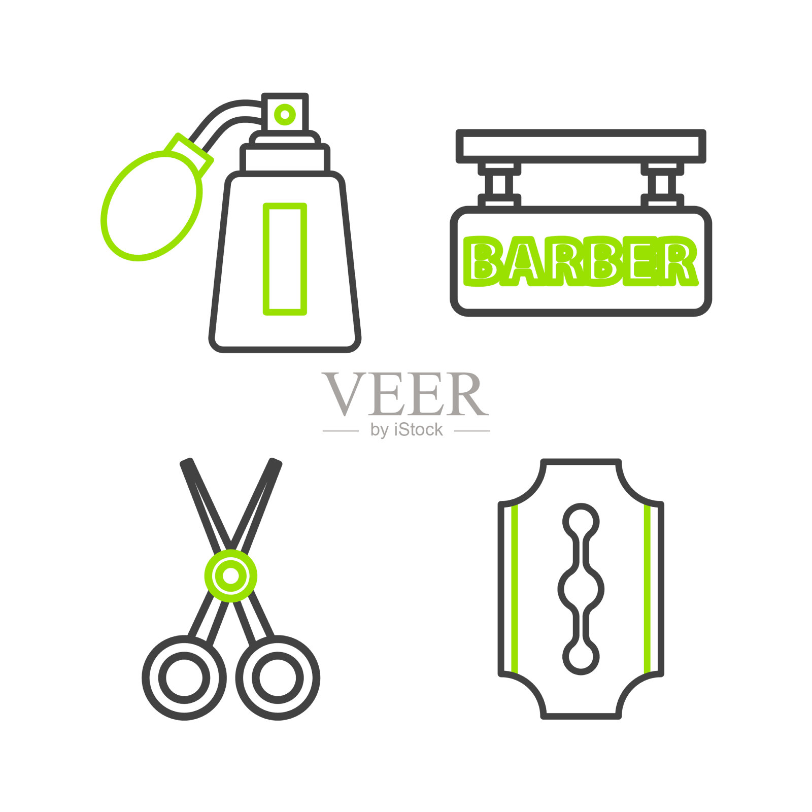 套线刀片剃刀剪刀理发师图标素材