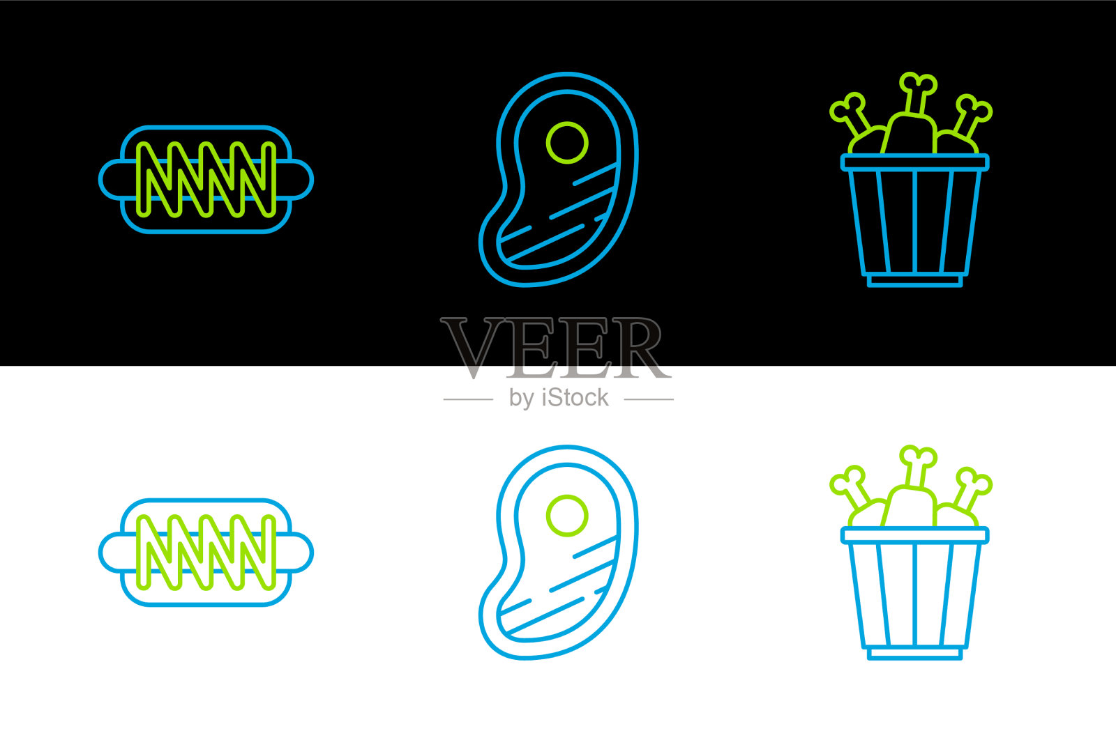 设置线鸡腿包装盒热狗图标素材