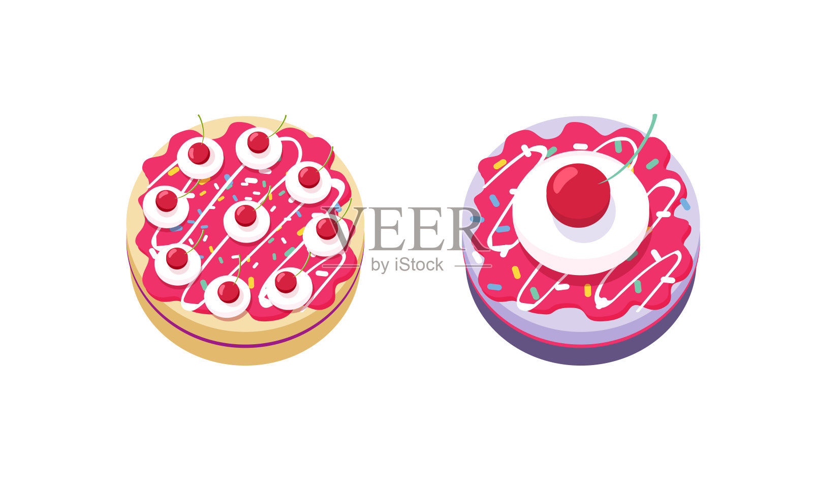 蛋糕3d图标矢量孤立或派草莓甜生日平板迷你沙漠图形剪贴画插画,樱桃粉色面包房釉面纸杯蛋糕,糖果店元素可爱的设计形象插画图片素材