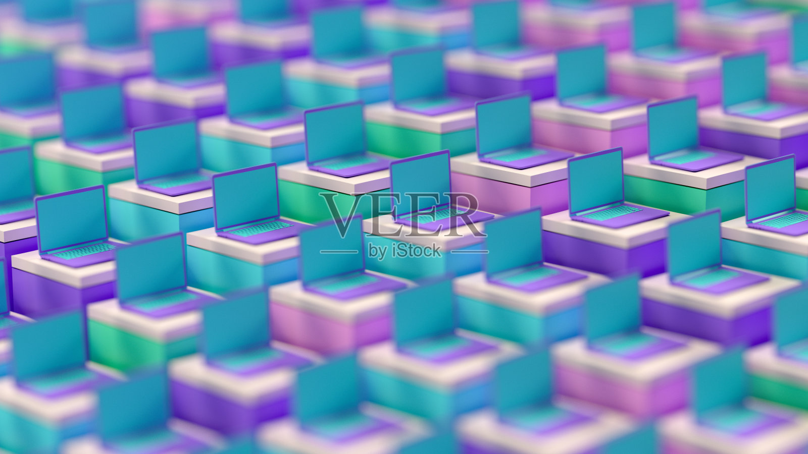 笔记本电脑上的立方体块技术背景照片摄影图片