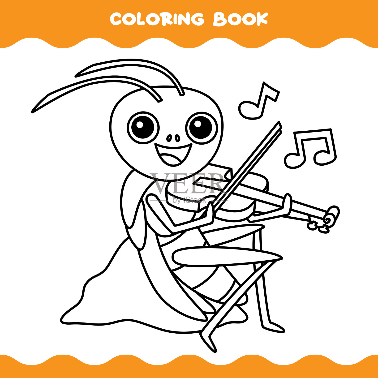 用卡通蚱蜢着色页插画图片素材