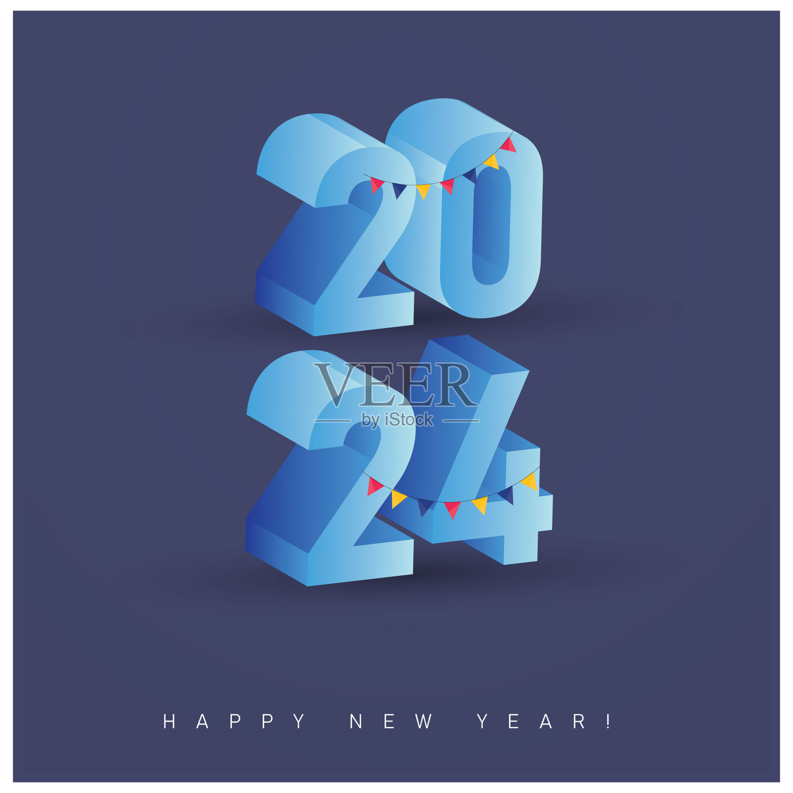 2024年新年。2024年新年快乐脸书颜色贴。3D 2024拜年标志文字设计。号码设计模板。Facebook问候海报模板。新年快乐贴。插画图片素材