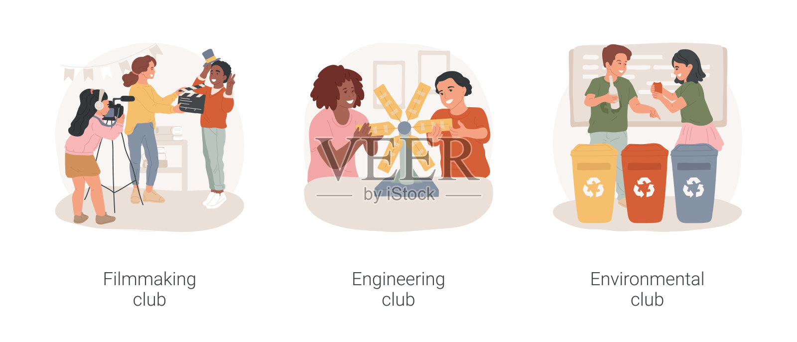 社团选修课活动和孤立的卡通矢量插图集。插画图片素材