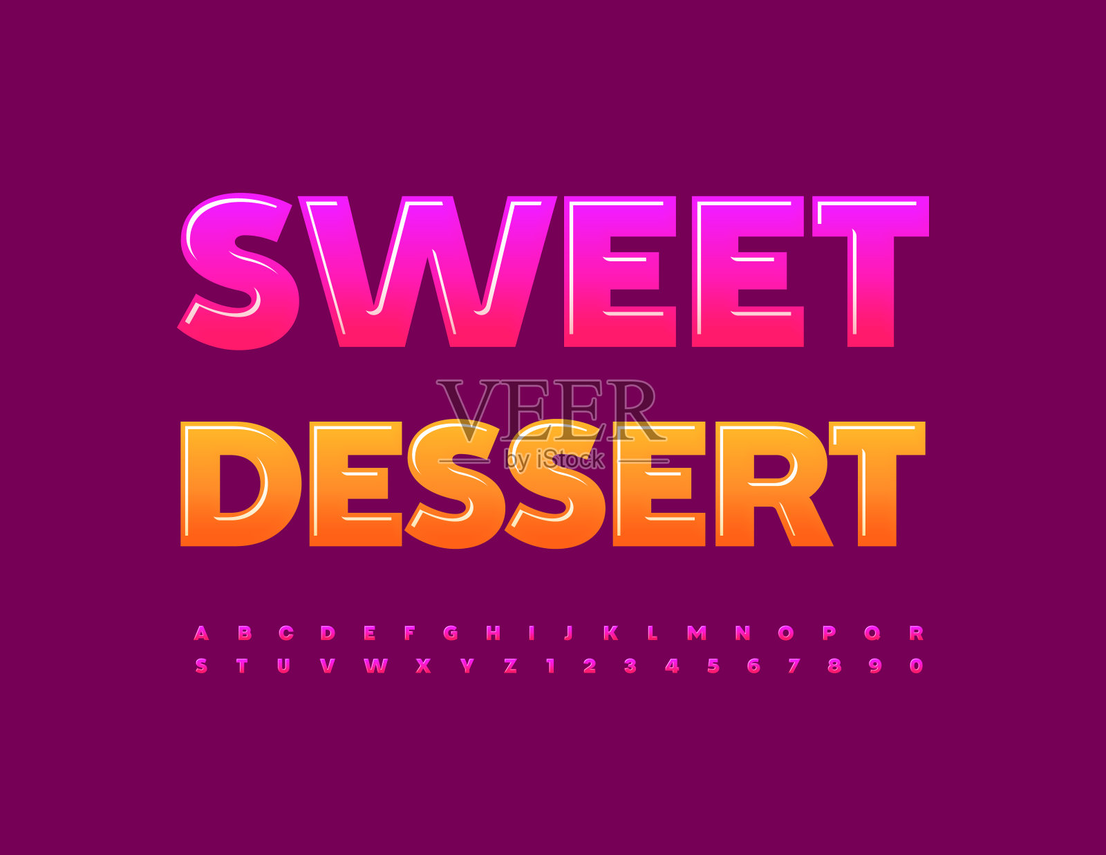 矢量明亮的标志甜蜜的甜点。创意字母和数字集插画图片素材