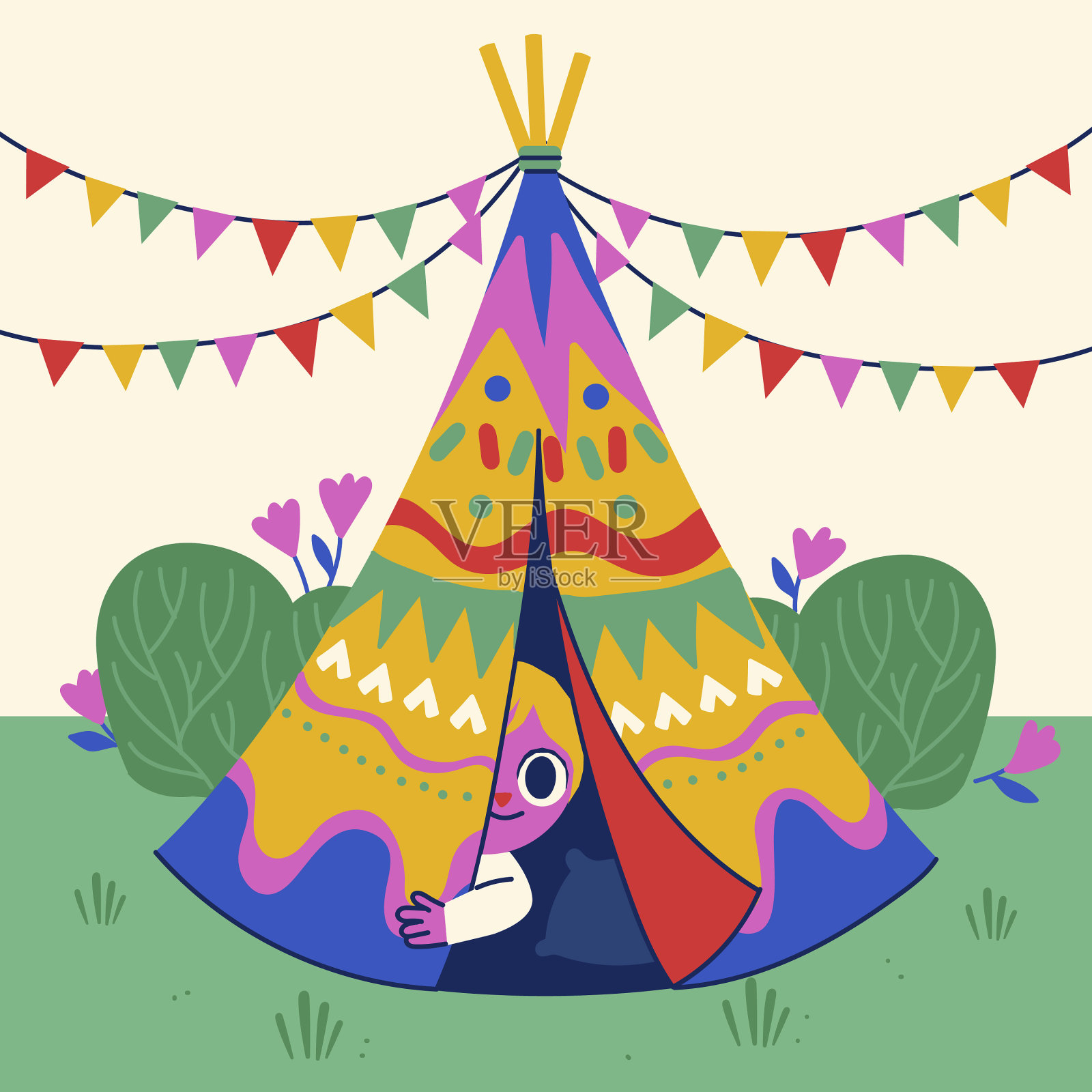 手绘帐篷插画图片素材