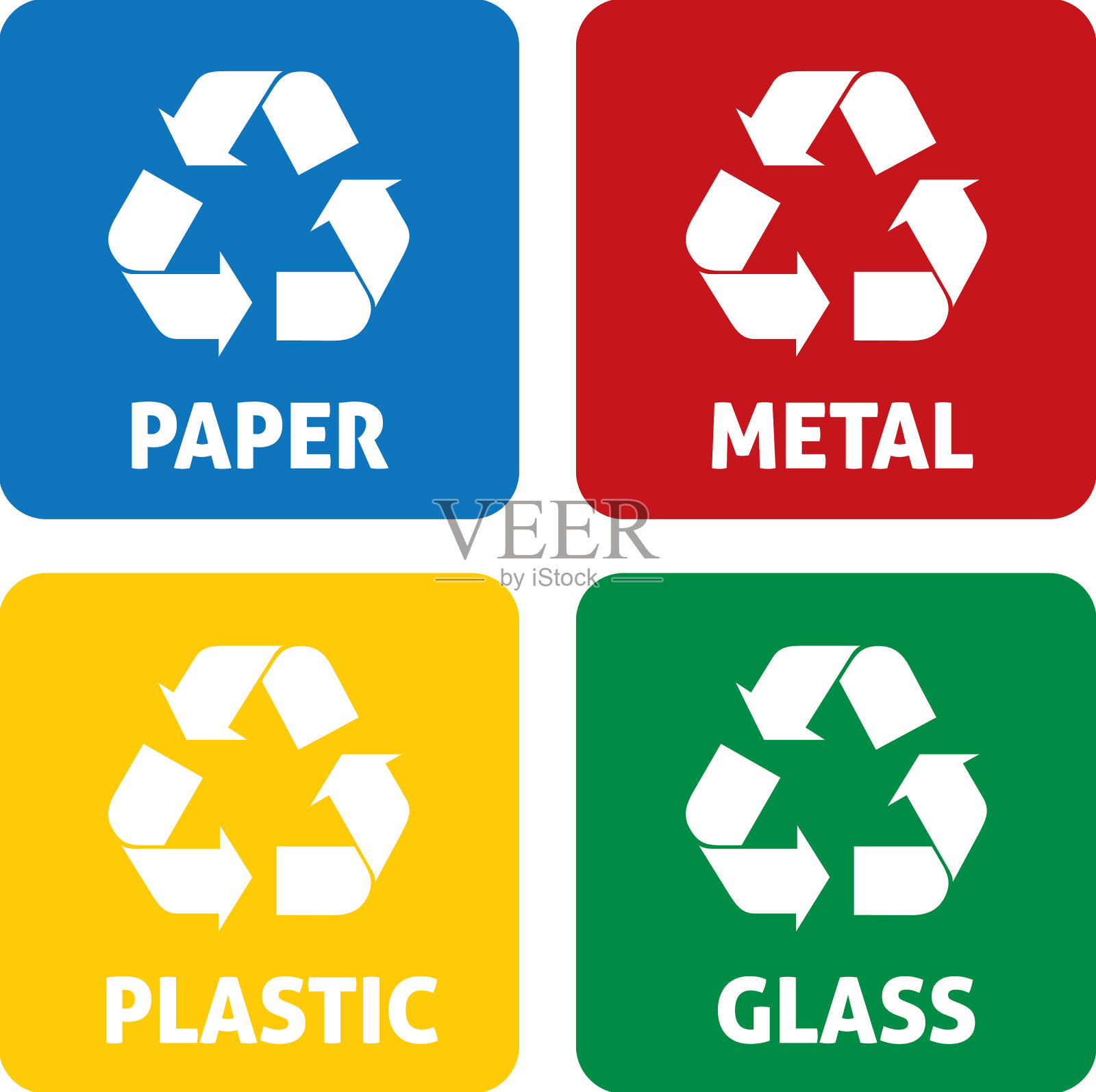 各种材料的图标回收符号插画图片素材