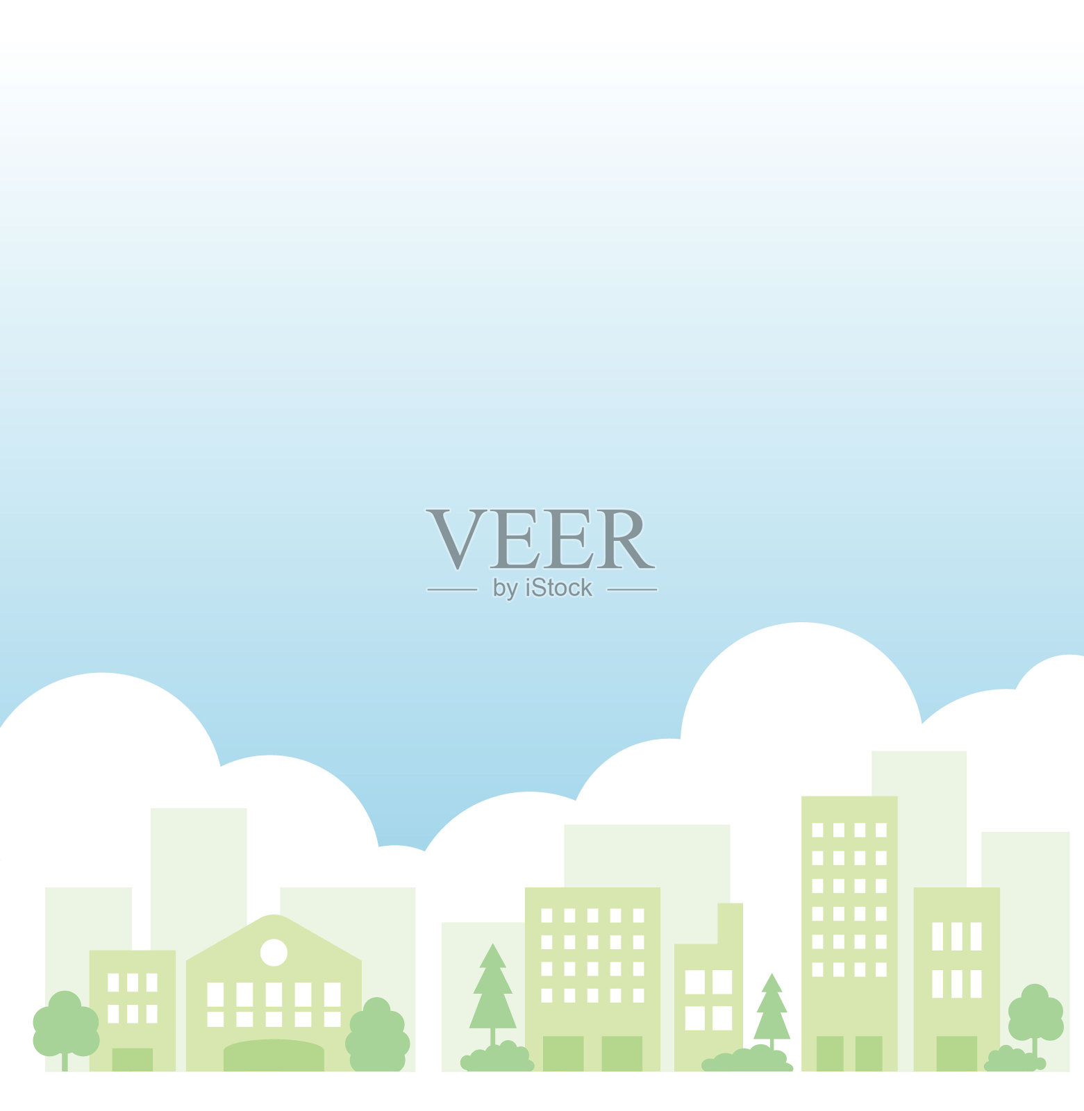 城市景观_蓝天渐变城市景观插画插画图片素材