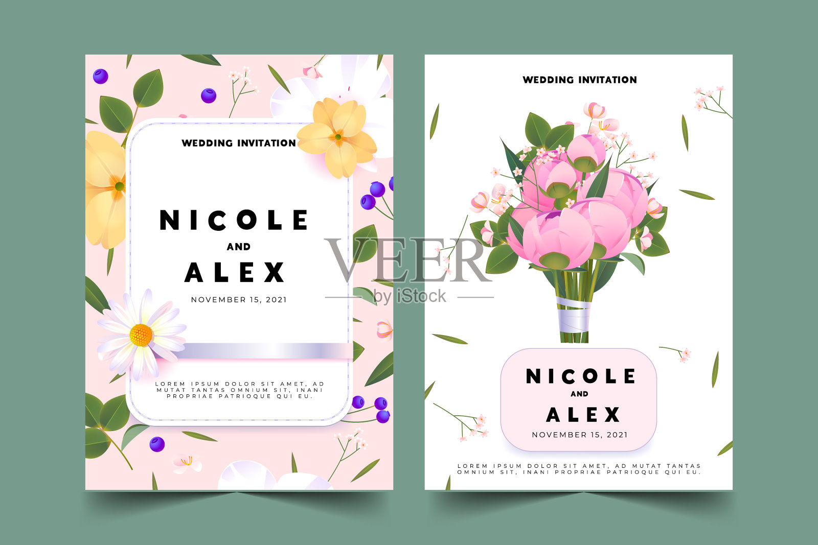 婚礼请帖模板设计插画图片素材