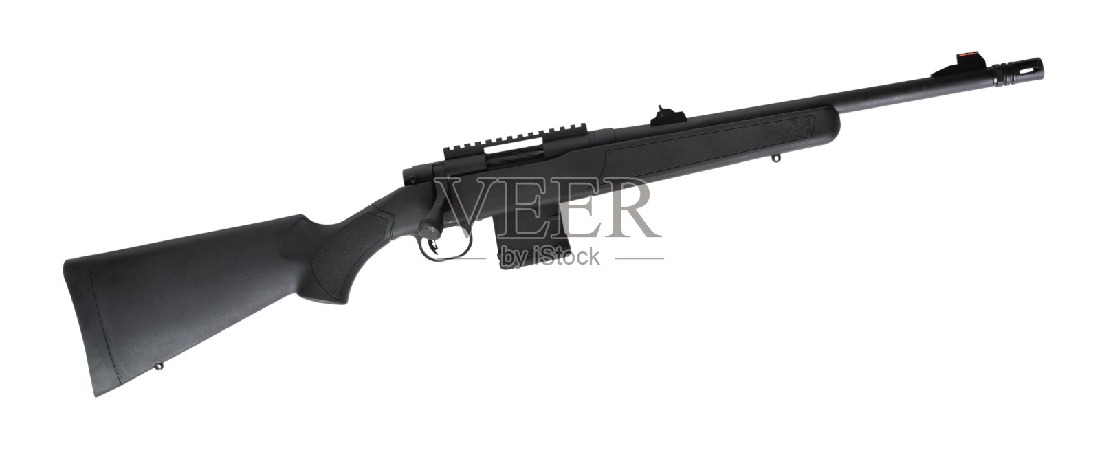 黑色螺栓动作步枪与铁瞄准器照片摄影图片