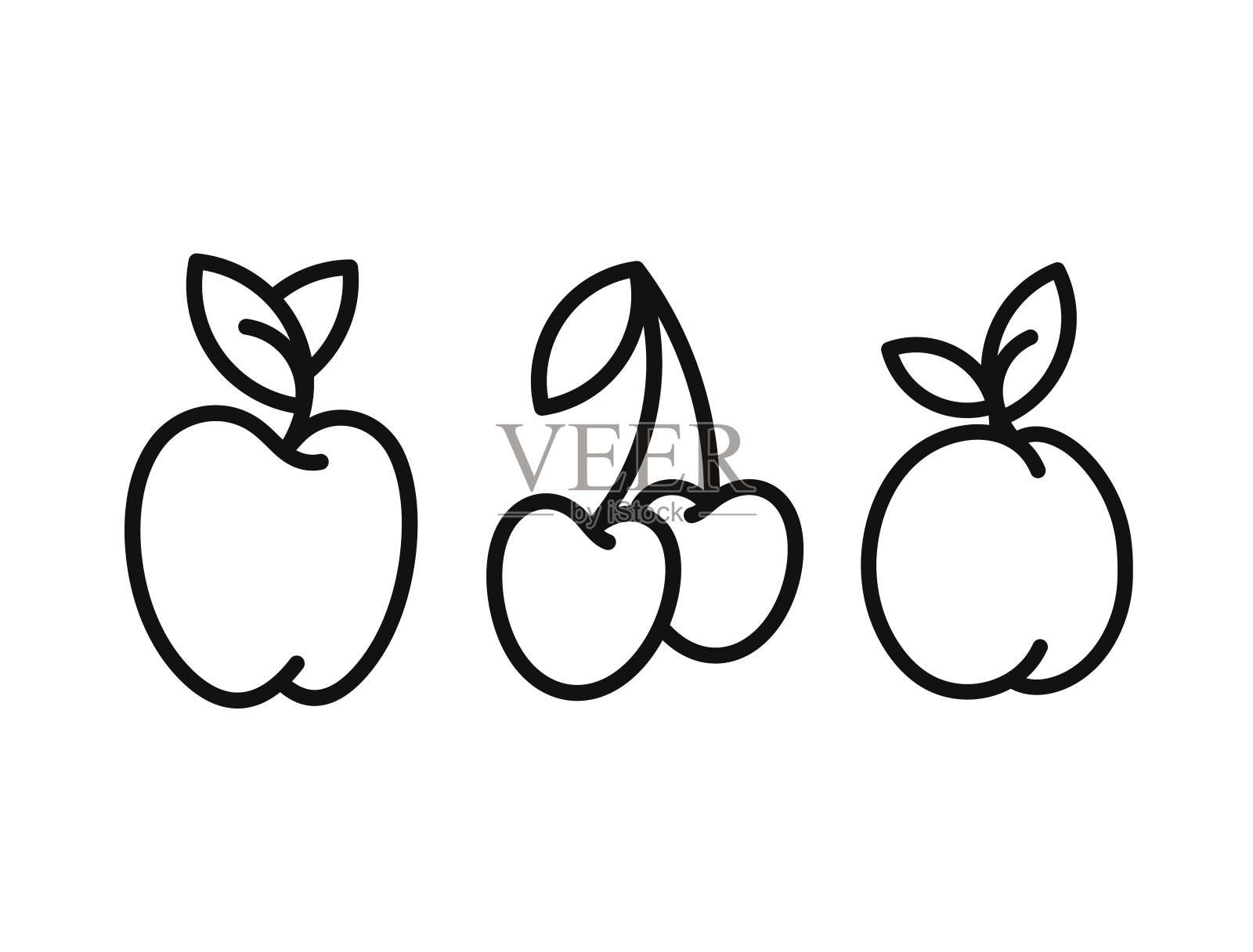 杏樱桃和苹果的轮廓风格。图标设置设计元素图片