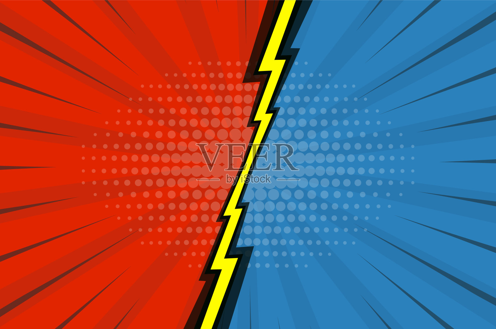 漫画与背景对比。卡通闪电对战复古流行艺术风格。空白模板设计。矢量图插画图片素材