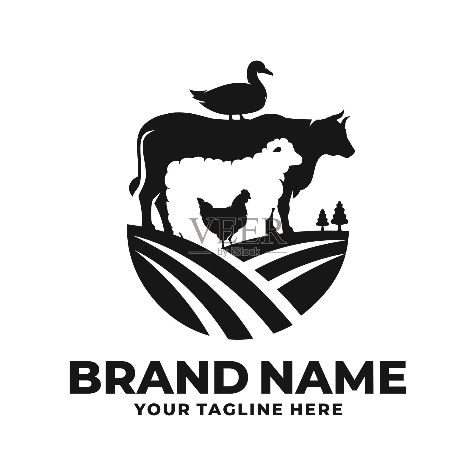 农场动物标志向量。牛场标志插画图片素材