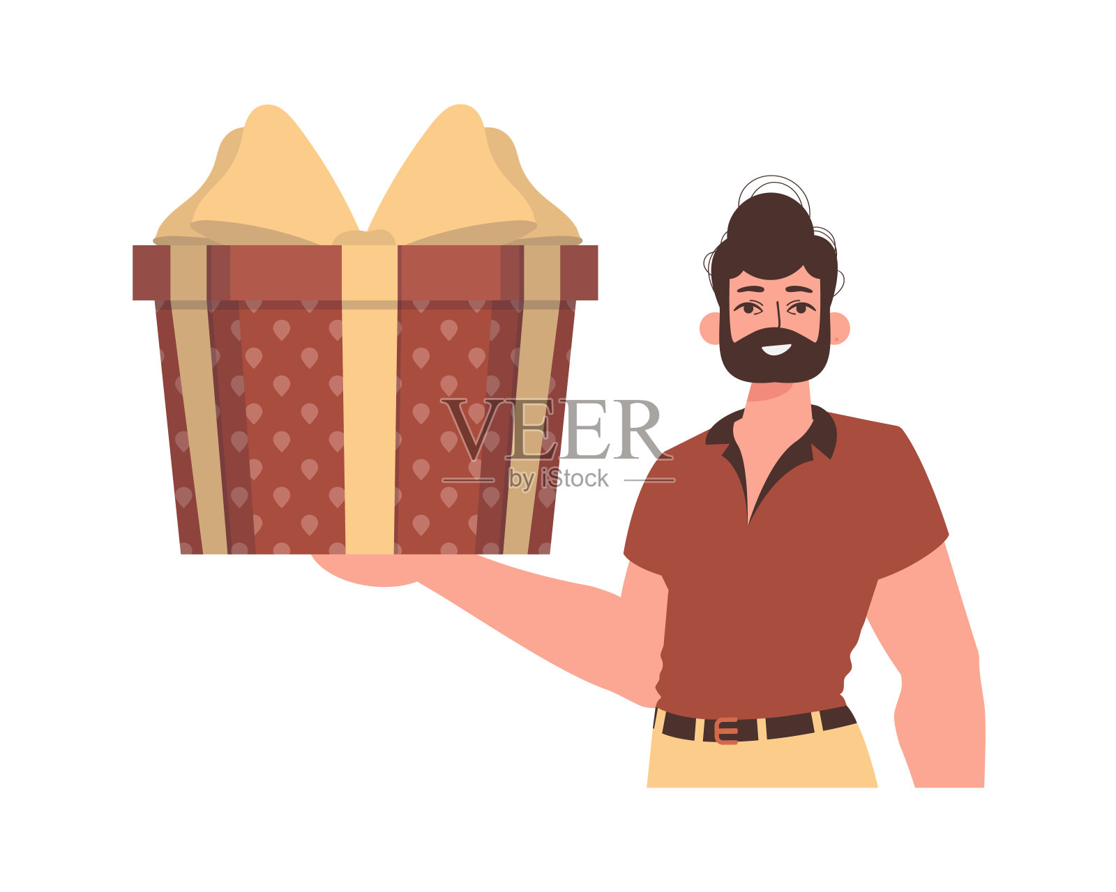 一个男人正拿着一个礼品盒。现代平面矢量插图。插画图片素材