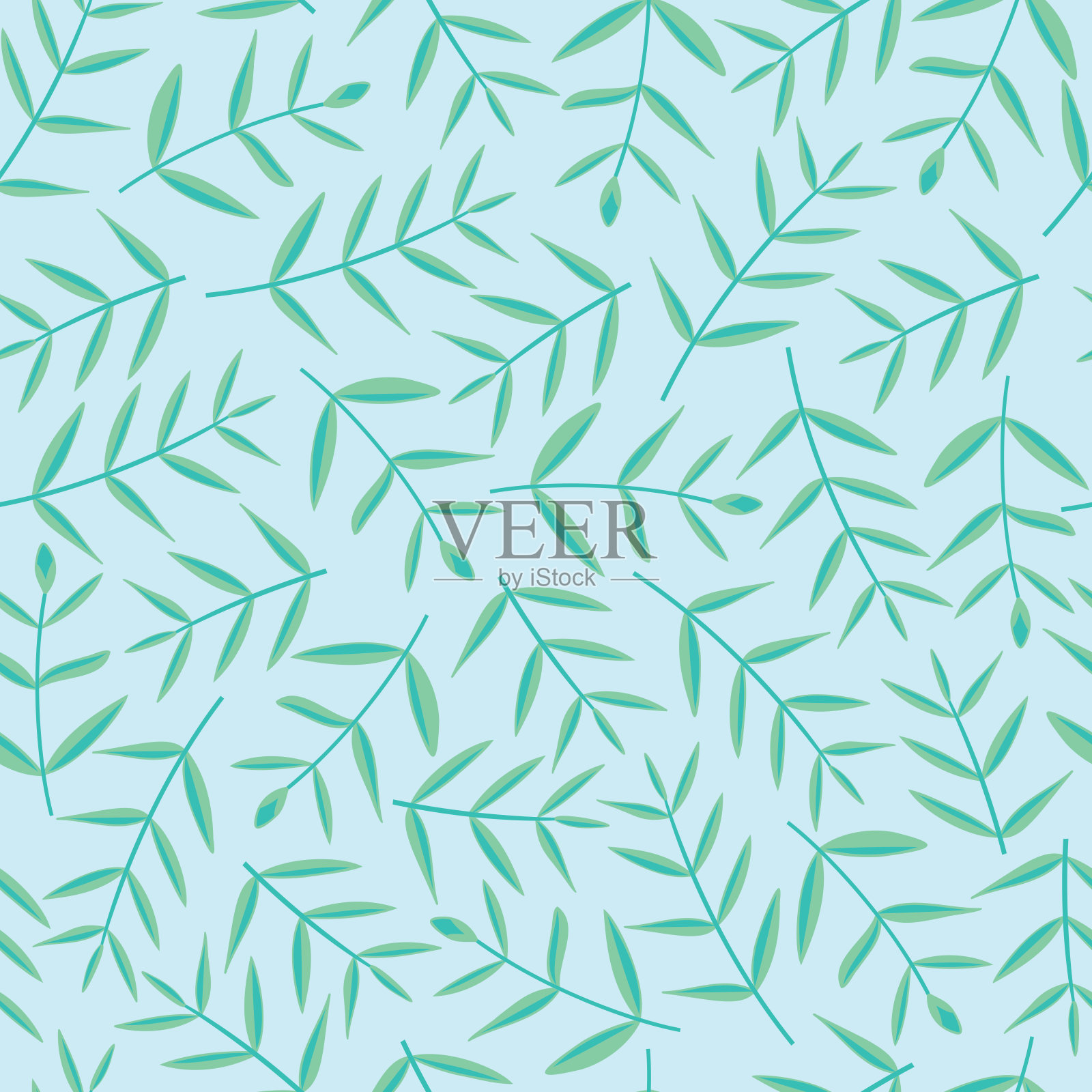 精美的全叶印花,枝叶整体图案美观。精致的花朵无缝表面图案插画图片素材