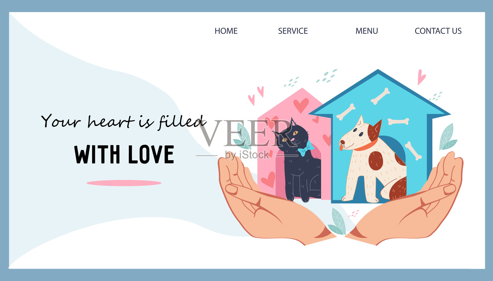 收养宠物,志愿和捐赠动物网页横幅。插画图片素材