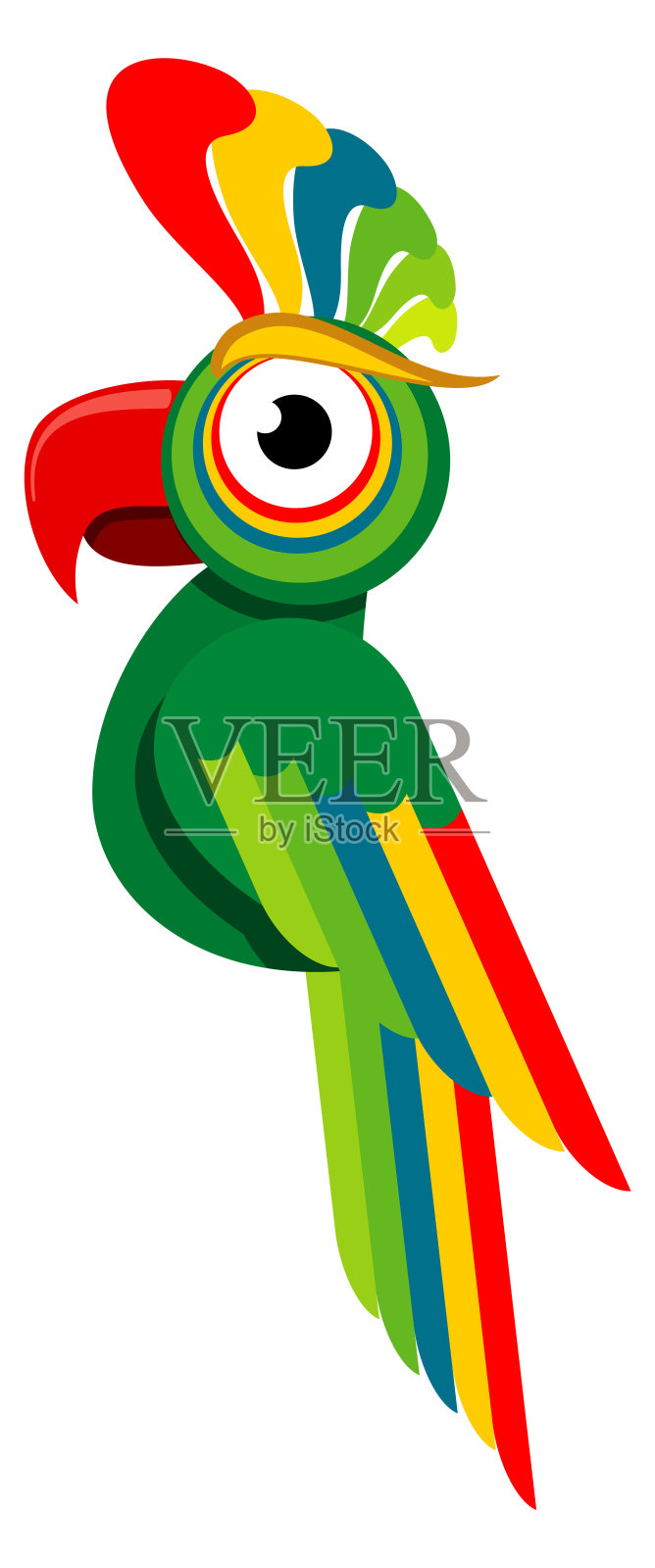 彩色鹦鹉图标。卡通热带丛林的小鸟孤立在白色上插画图片素材