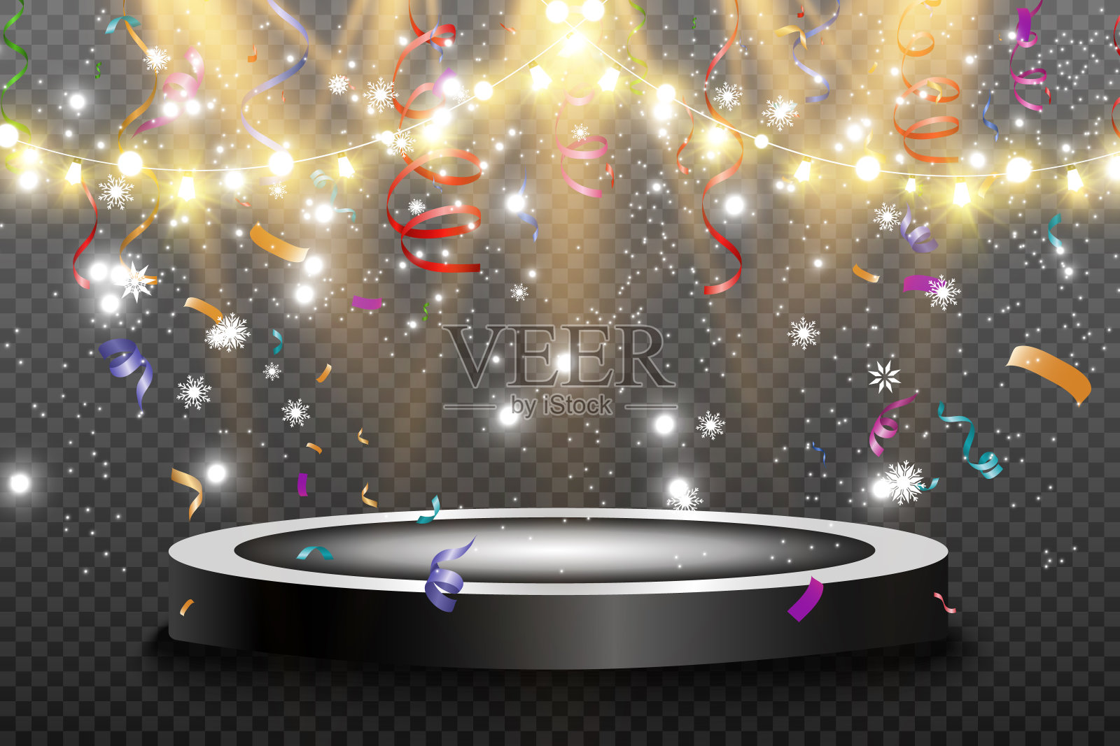 圣诞节明亮、漂亮的彩灯、设计元素。用于圣诞贺卡设计的发光灯。花环,圣诞装饰物。插画图片素材