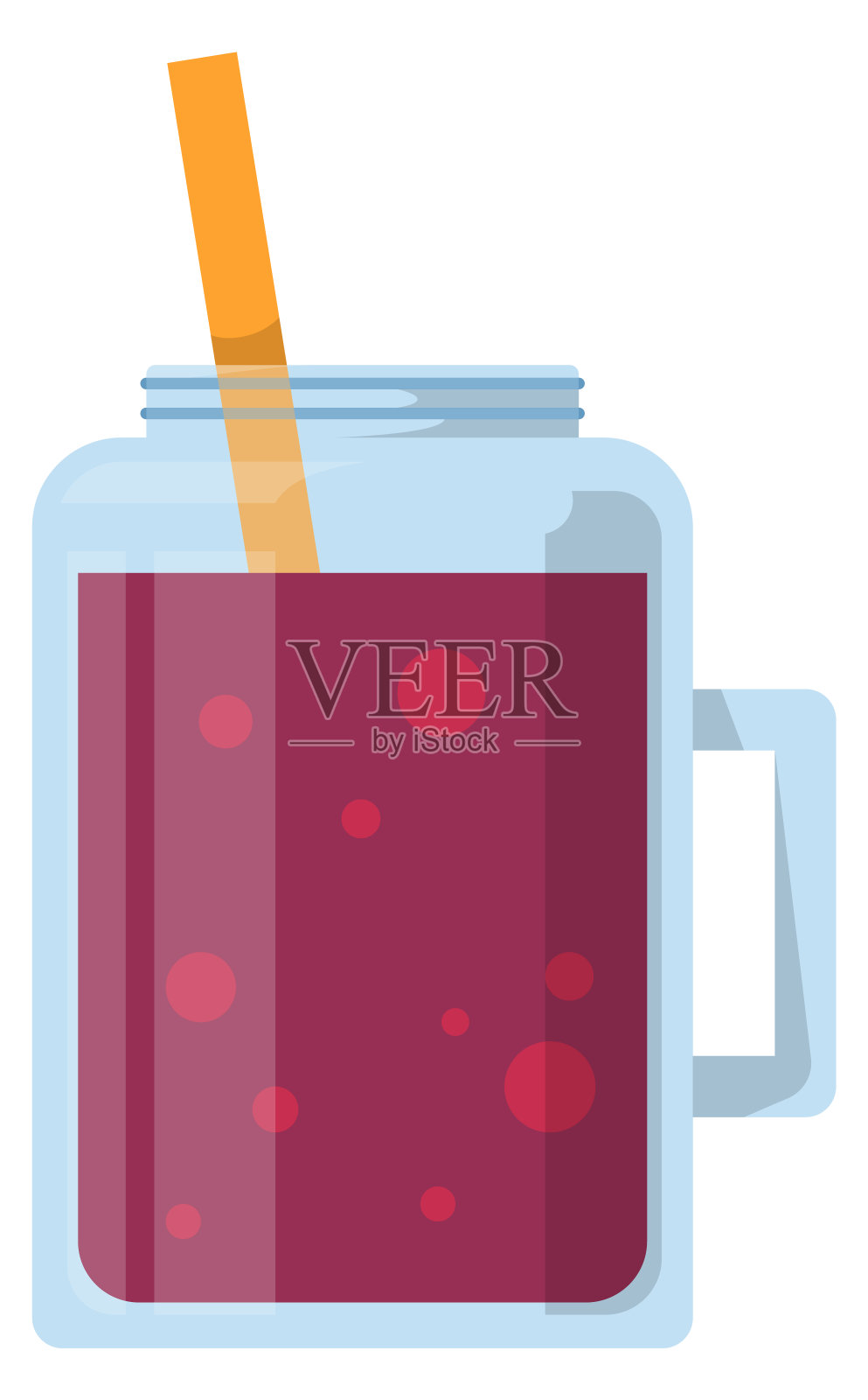 浆果冰沙在玻璃罐马克杯。甜饮图标插画图片素材