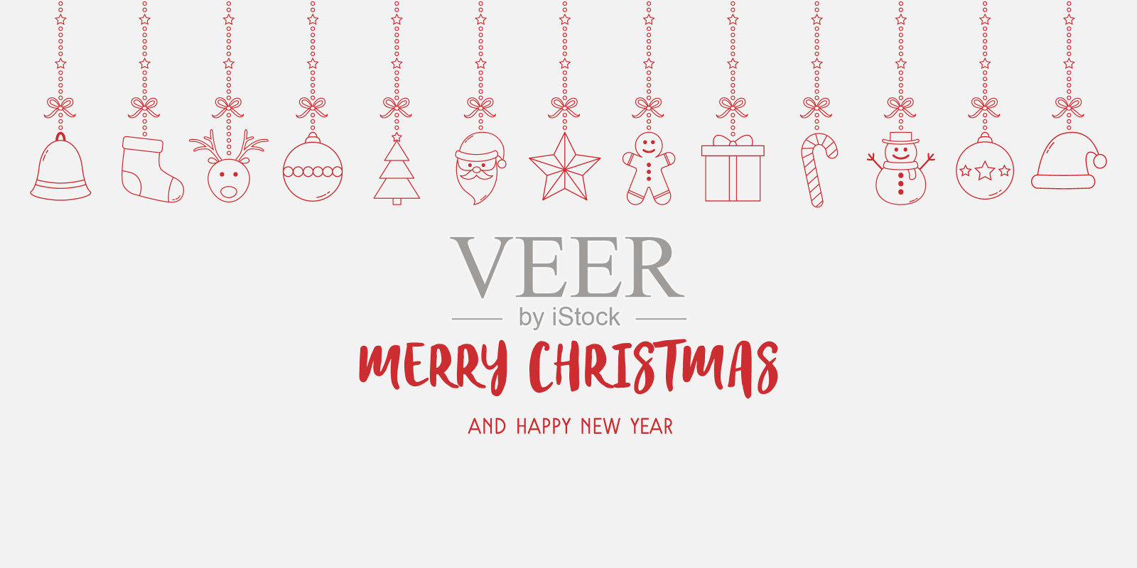 圣诞背景与悬挂的图标和问候。节日装饰。向量插画图片素材