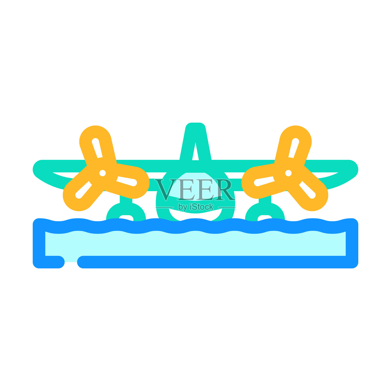 水上飞机飞机颜色图标矢量插图插画图片素材