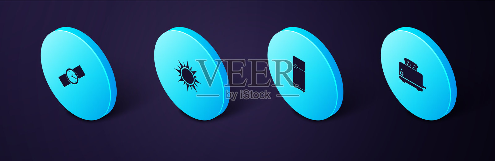 设置等距烤面包机与烤面包冰箱图标素材