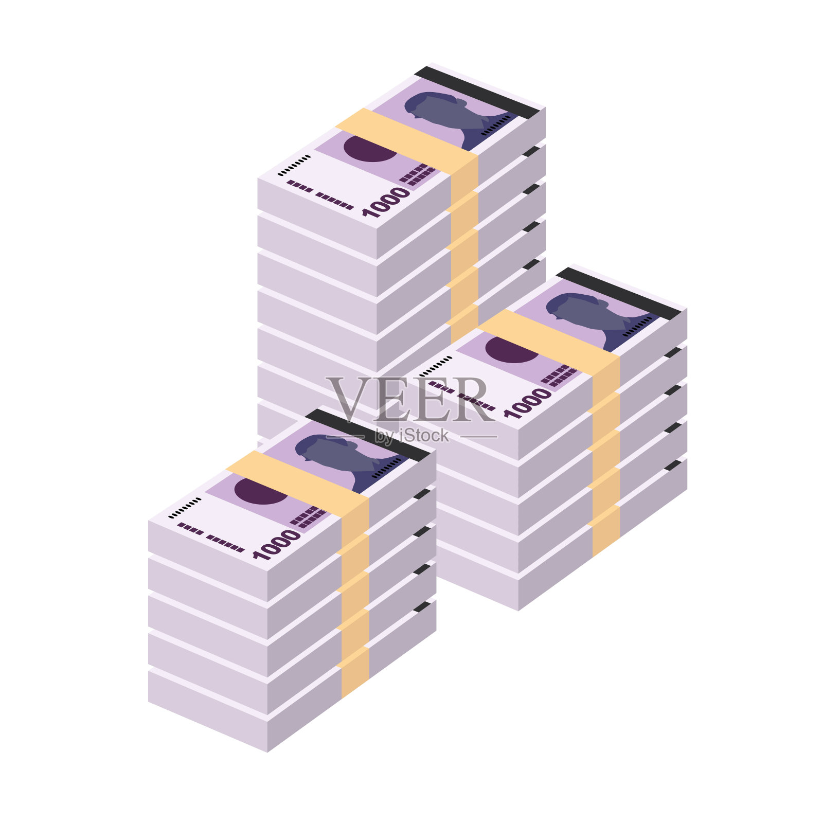 挪威克朗矢量插图。挪威货币套装捆钞。纸币1000氪,平装。孤立的白色背景。简约的设计。插画图片素材