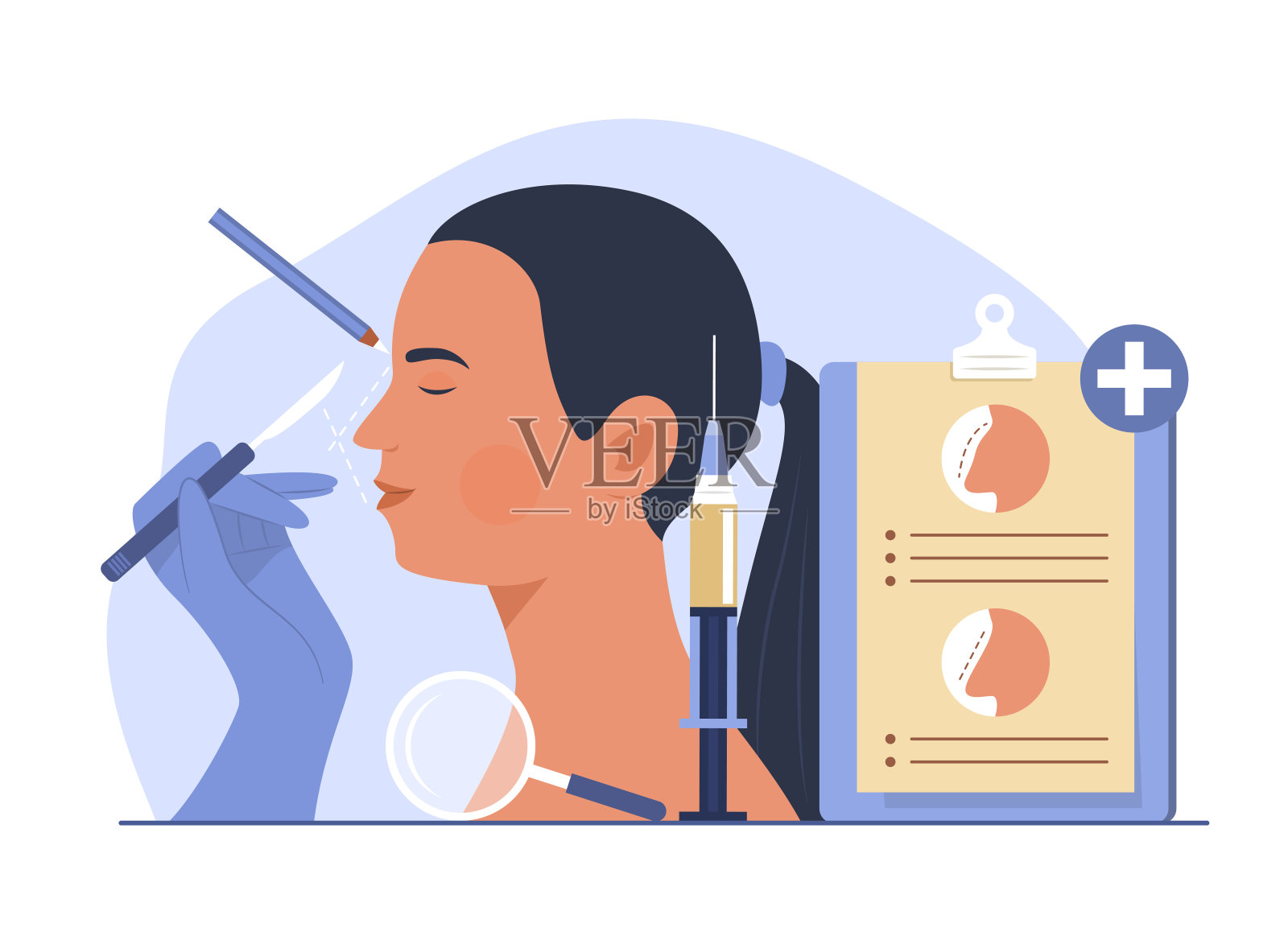 做鼻整形手术的妇女概念说明插画图片素材