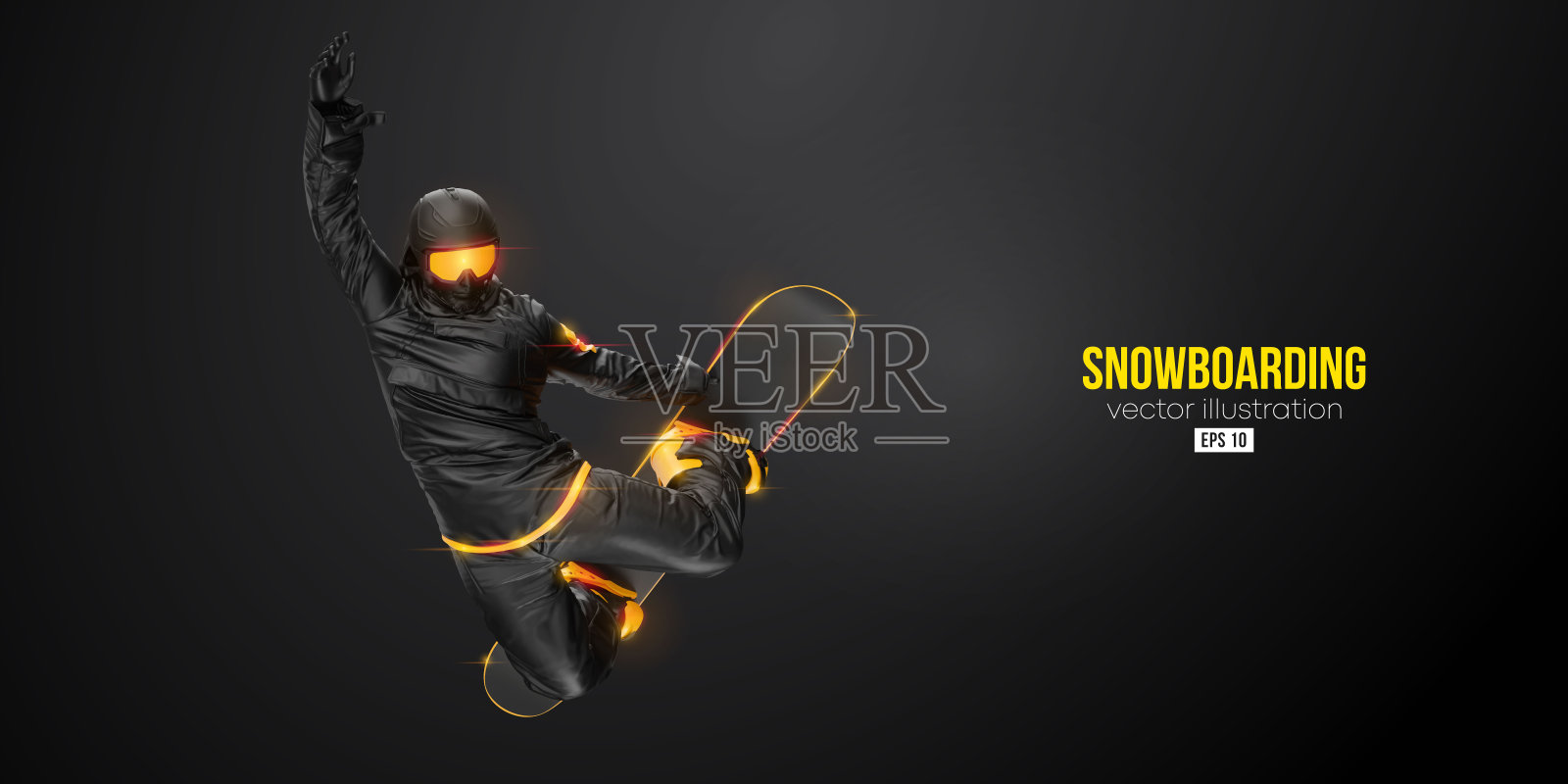 抽象剪影滑雪板上的黑色背景。那个滑雪的人在变戏法。雕刻。矢量图设计模板素材