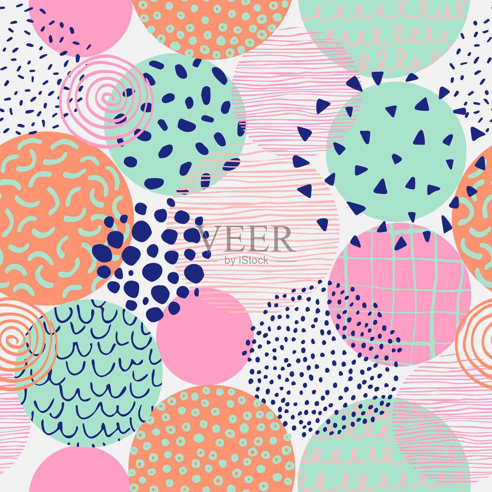 抽象的几何无缝图案与手绘涂鸦圈,最小的纹理。插画图片素材