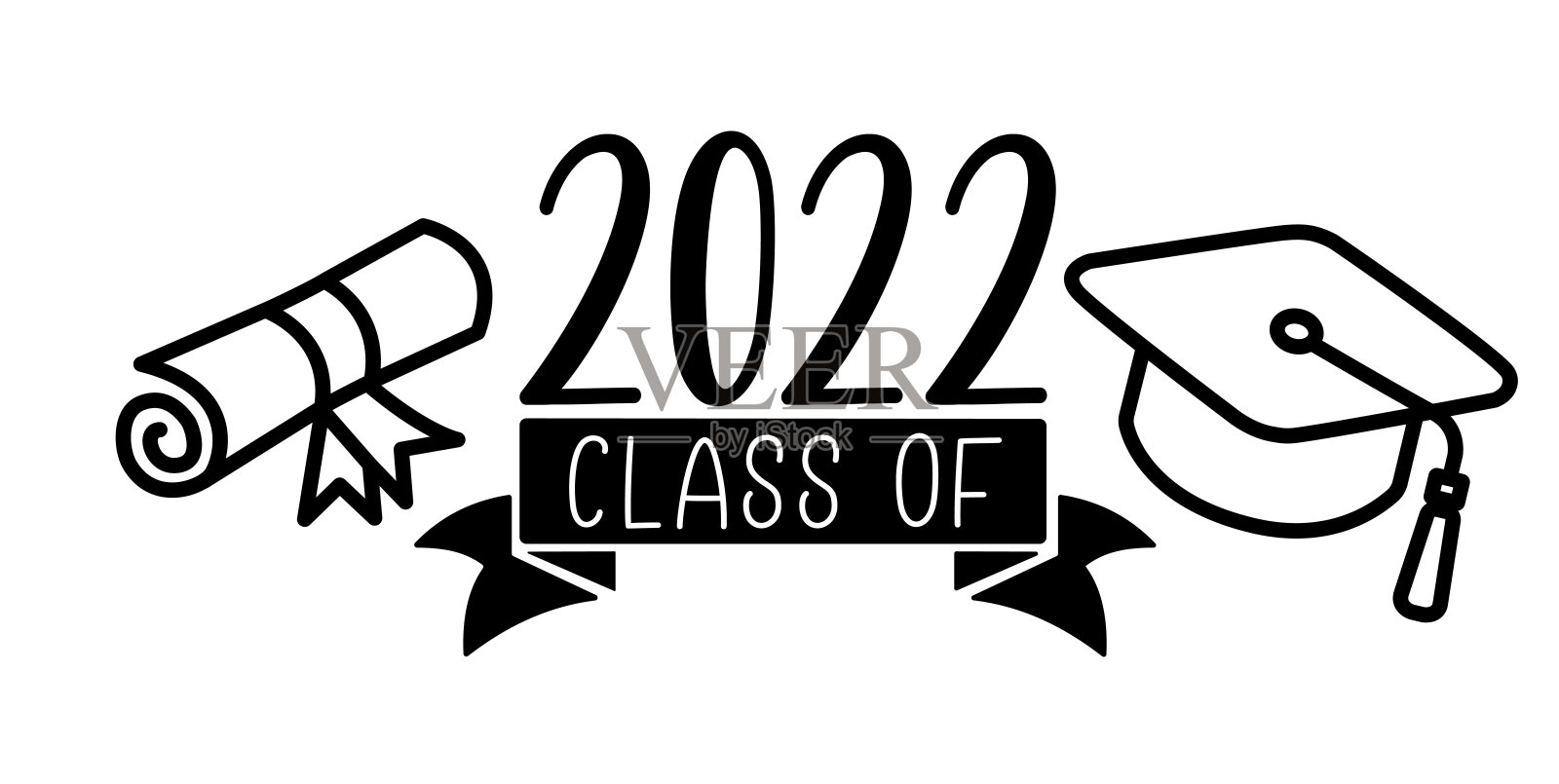 2022届毕业生。毕业标志带帽。插画图片素材