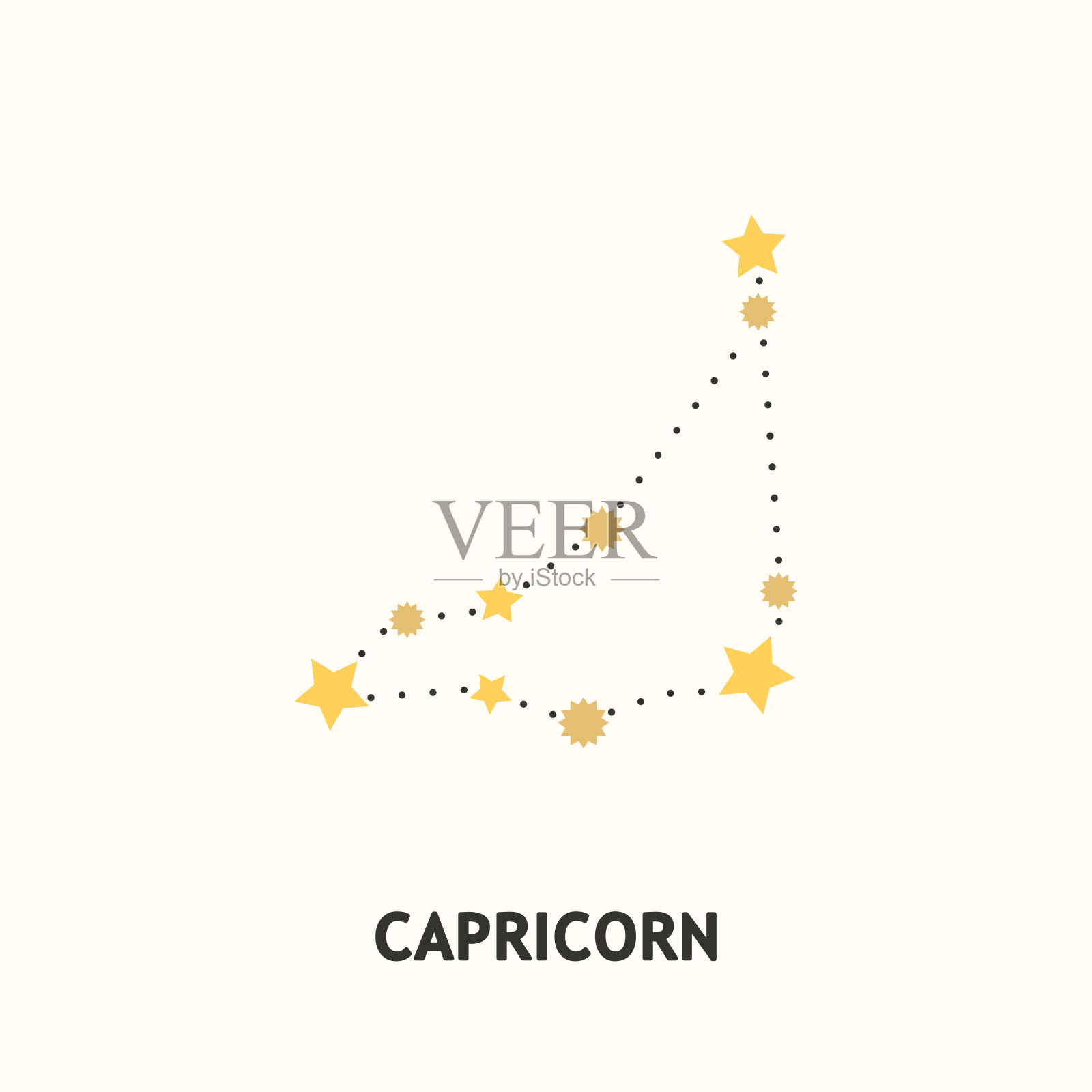 摩羯座,十二星座的符号。天文学神秘符号与十二星座。插画图片素材