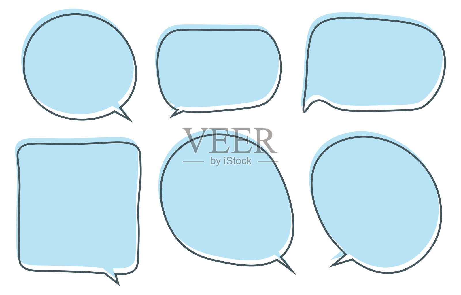 在白色背景上设置语音气泡,矢量语音或对话气泡,图标聊天或消息,用于添加文本,椭圆形和涂鸦风格插画图片素材