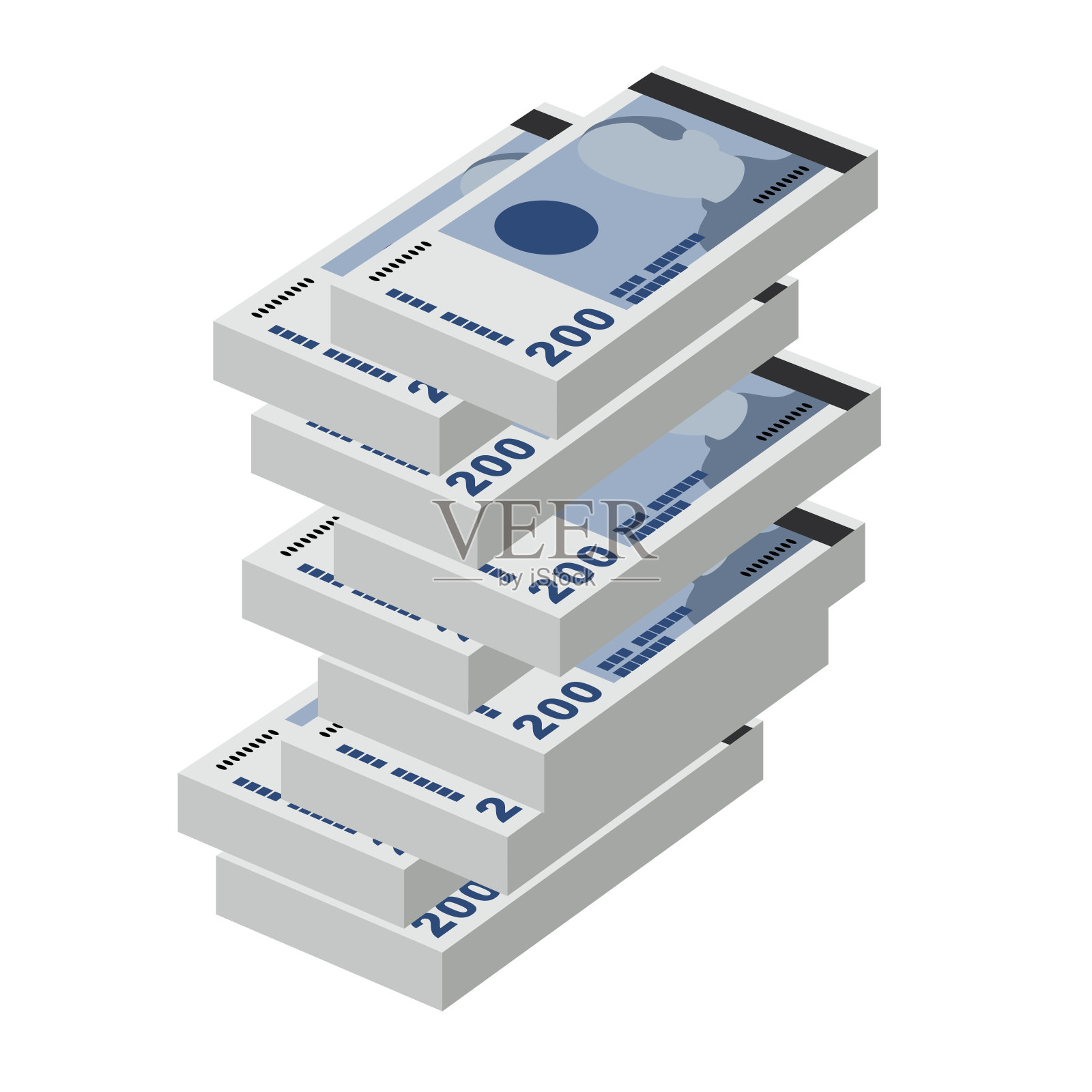 挪威克朗矢量插图。挪威货币套装捆钞。纸币200氪,平装。孤立的白色背景。简约的设计。插画图片素材