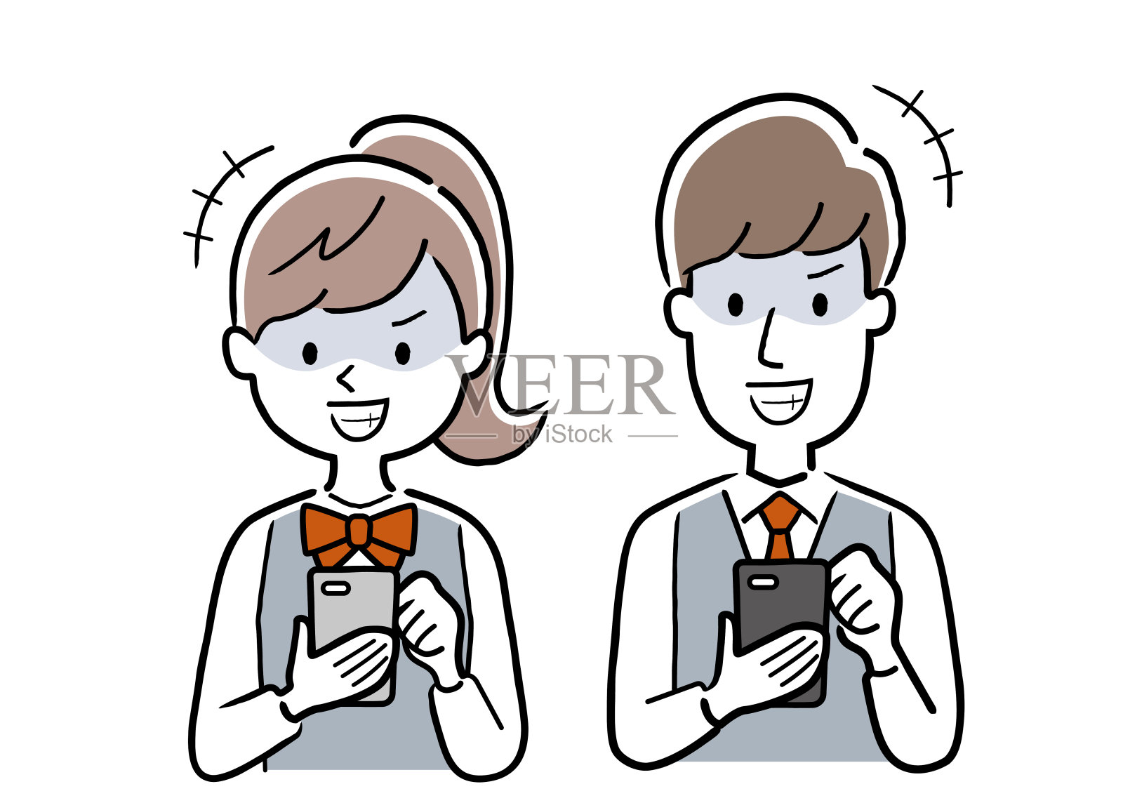 矢量插画素材:男女学生使用智能手机,犯罪插画图片素材