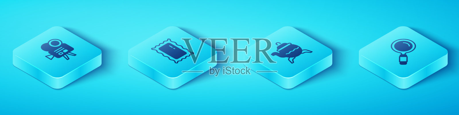 设置等距复古电影摄像机大全长图标素材