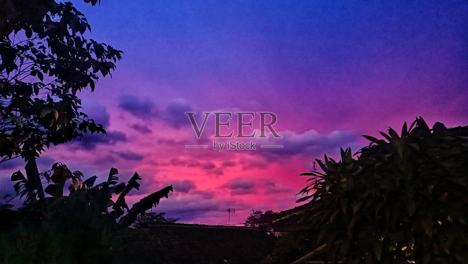 落日时分的蓝色和粉色天空照片摄影图片