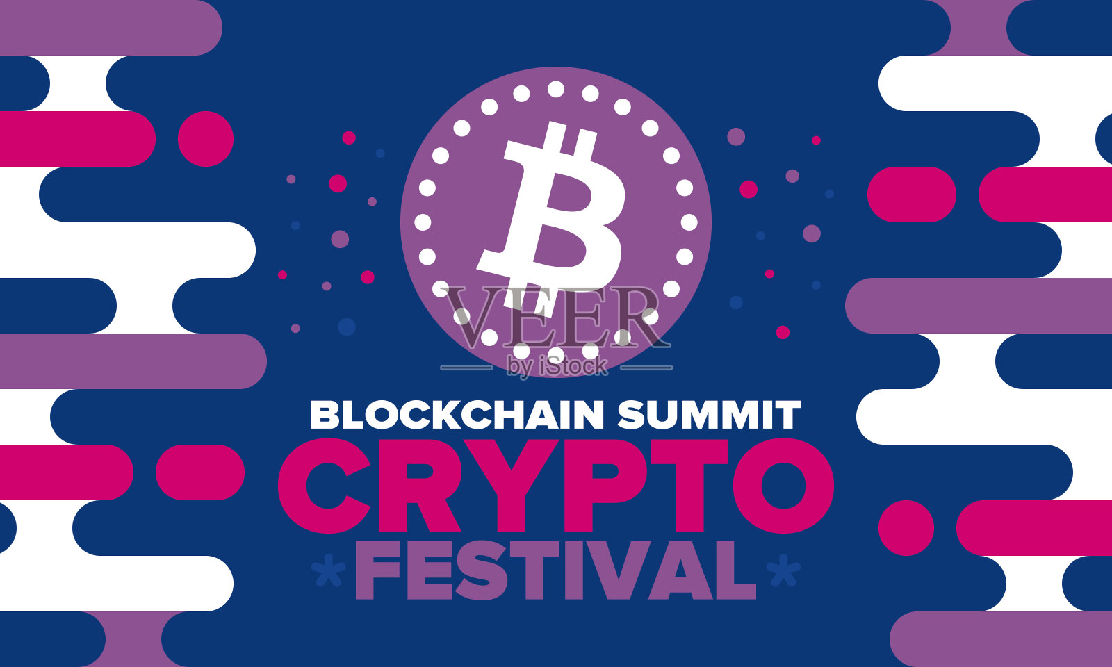 加密的节日。区块链峰会。数字货币和智能在线技术。金融、银行和商业插图。Cryptocurrency挖掘。比特币的标志。平面设计。向量的海报插画图片素材