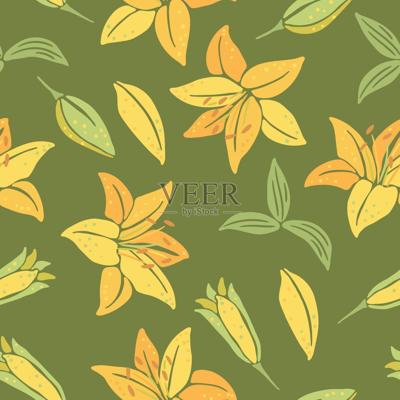 无缝图案与百合花美丽插画图片素材