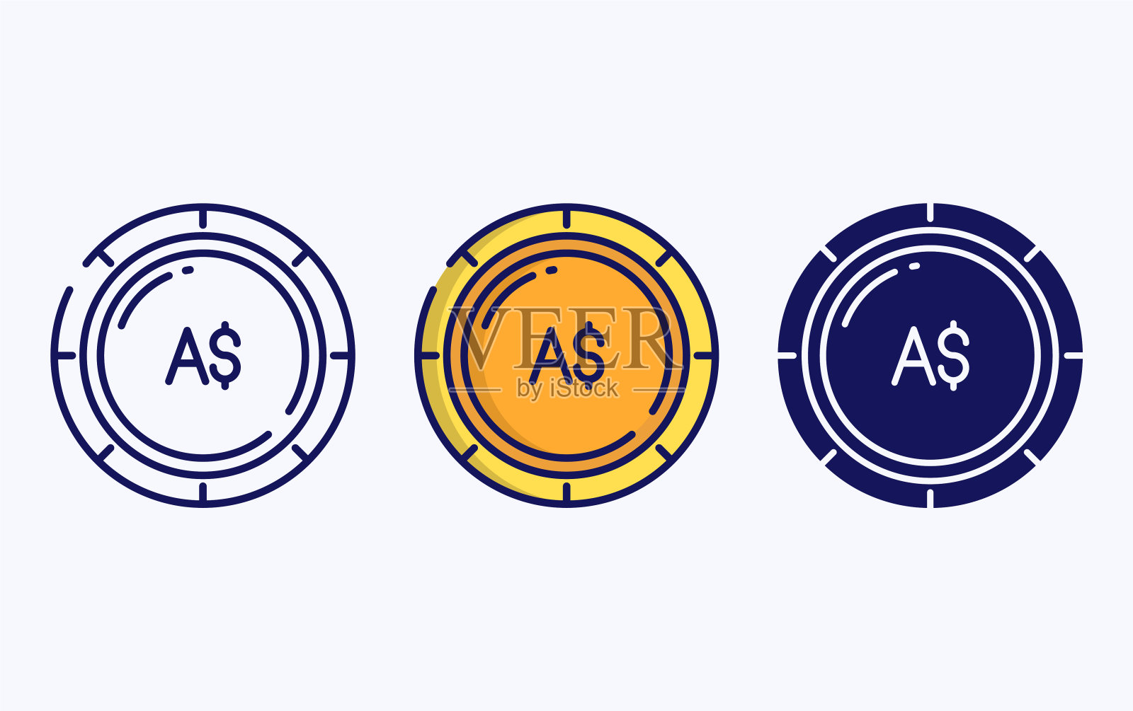 澳元硬币的货币线和符号图标,矢量插图图标素材