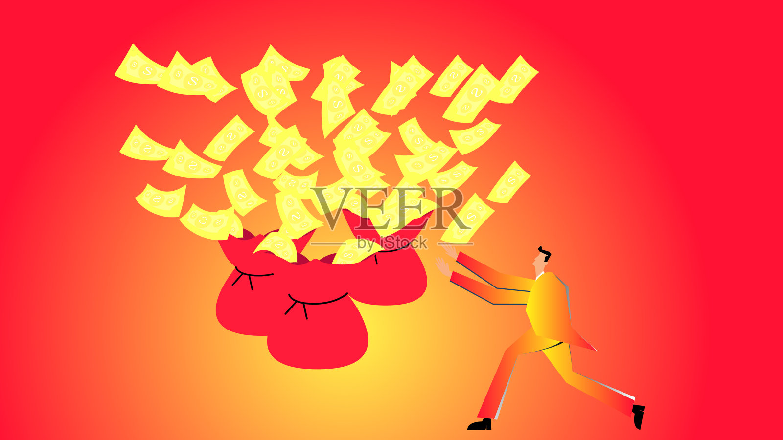 商人跑向钱袋插画图片素材