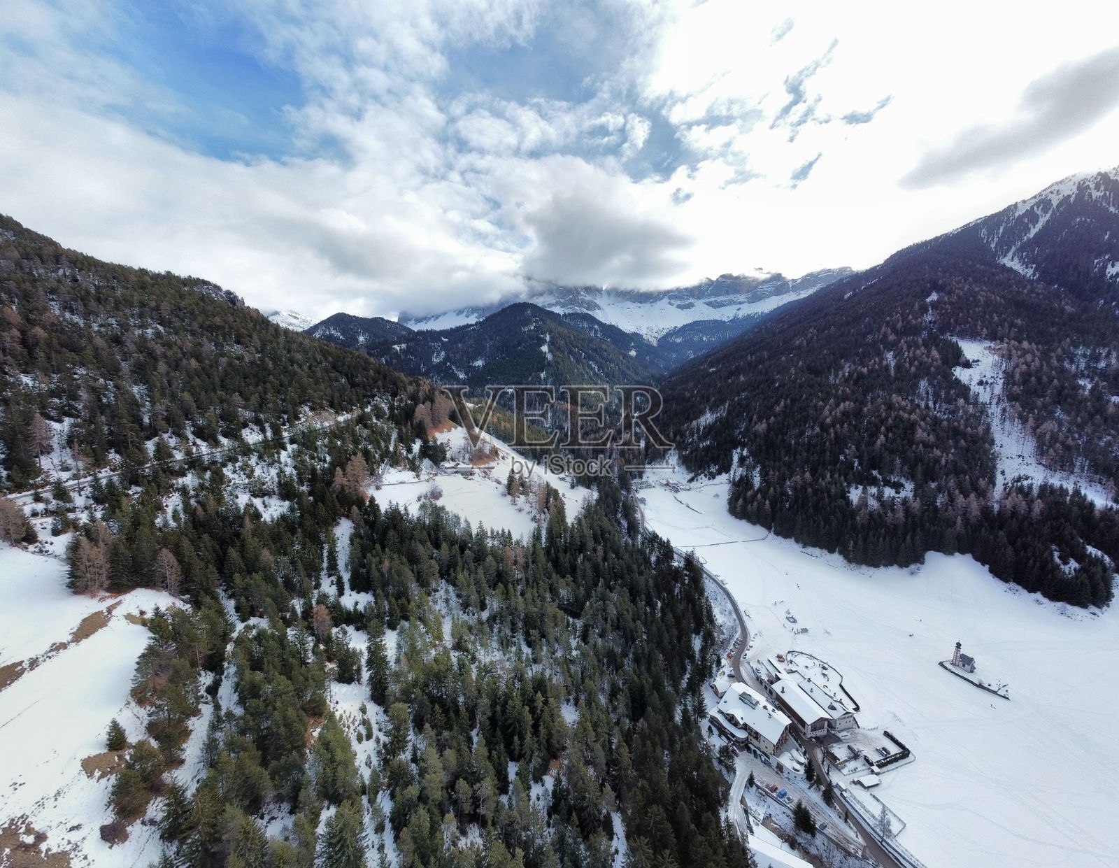 雪山和树木的美丽景色照片摄影图片