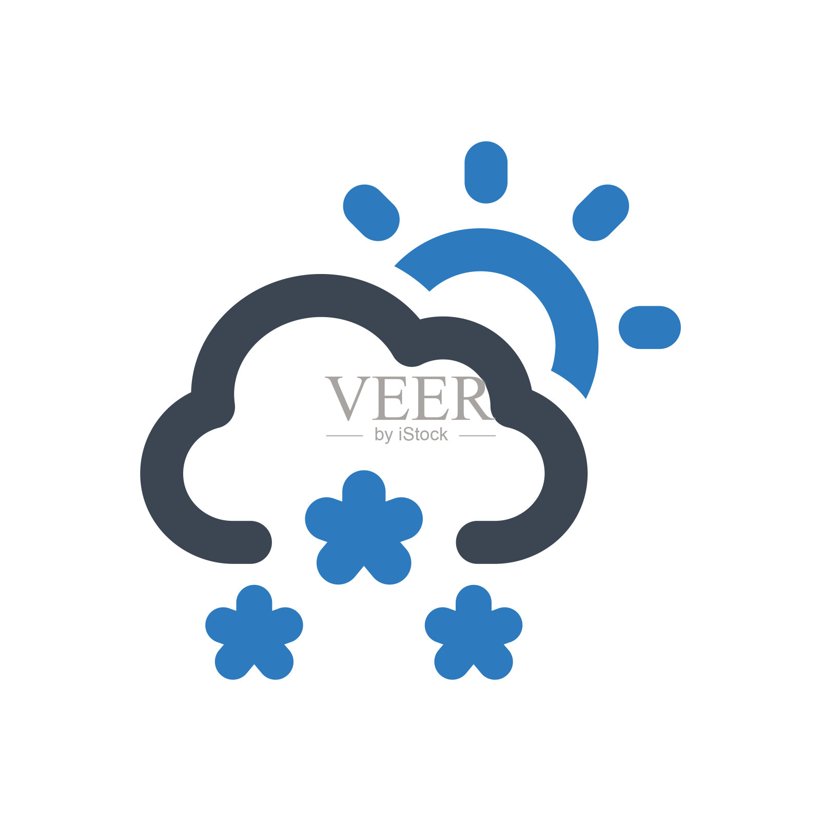 雪花图标-矢量插图。雪花,天气,雪,云,预报,冬天,太阳,日子,寒冷,冰,气候,线,轮廓,图标。插画图片素材