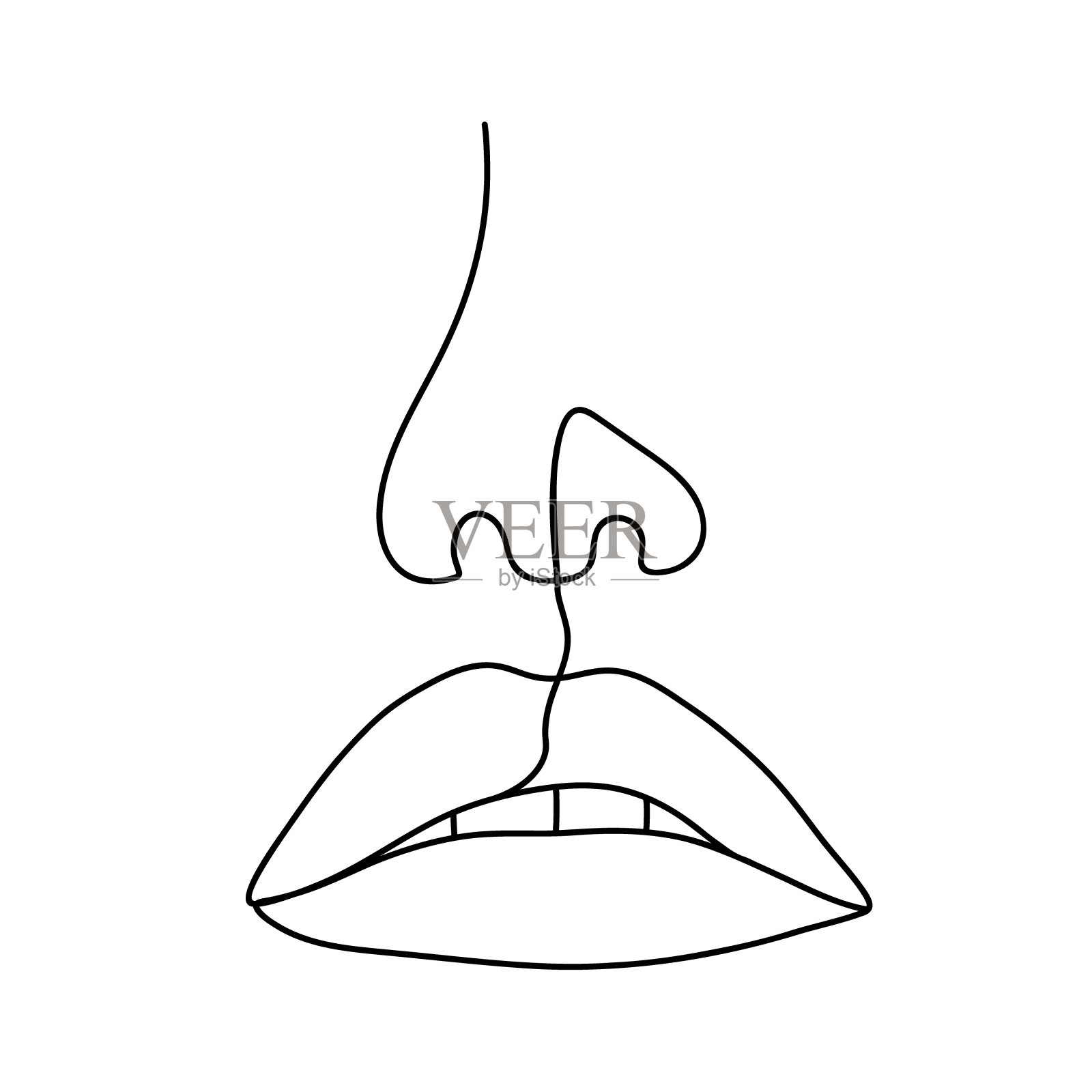 优雅的女性嘴唇轮廓。标志为永久主人。手绘女性脸部轮廓。抽象矢量插图在一行风格。美容时尚设计插画图片素材