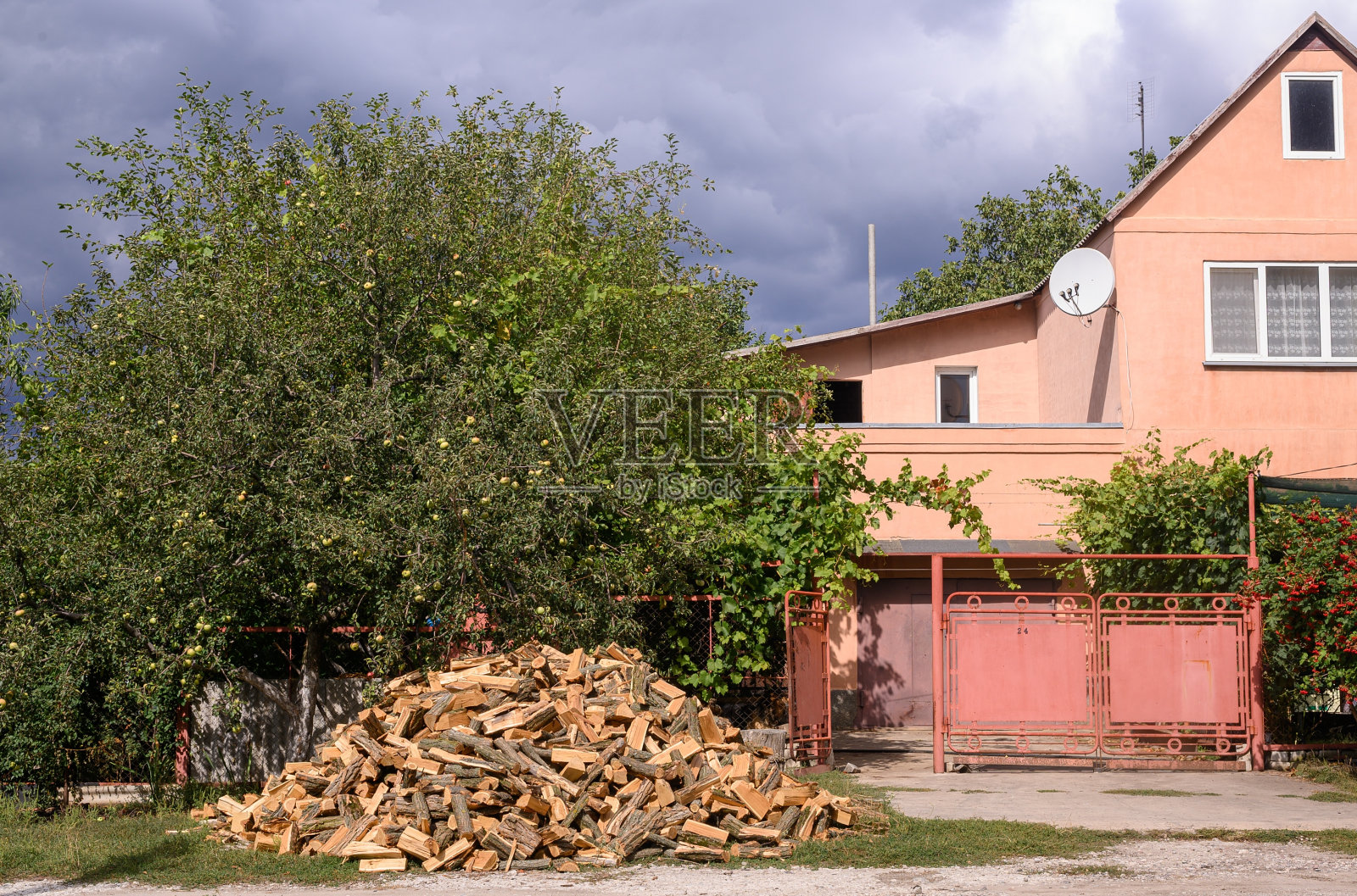 一堆柴火躺在地上照片摄影图片