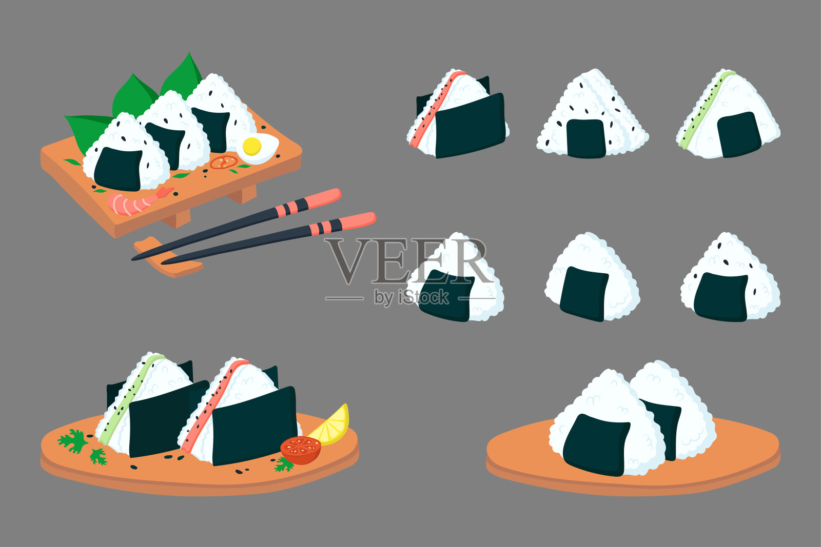 一套饭团插画图片素材