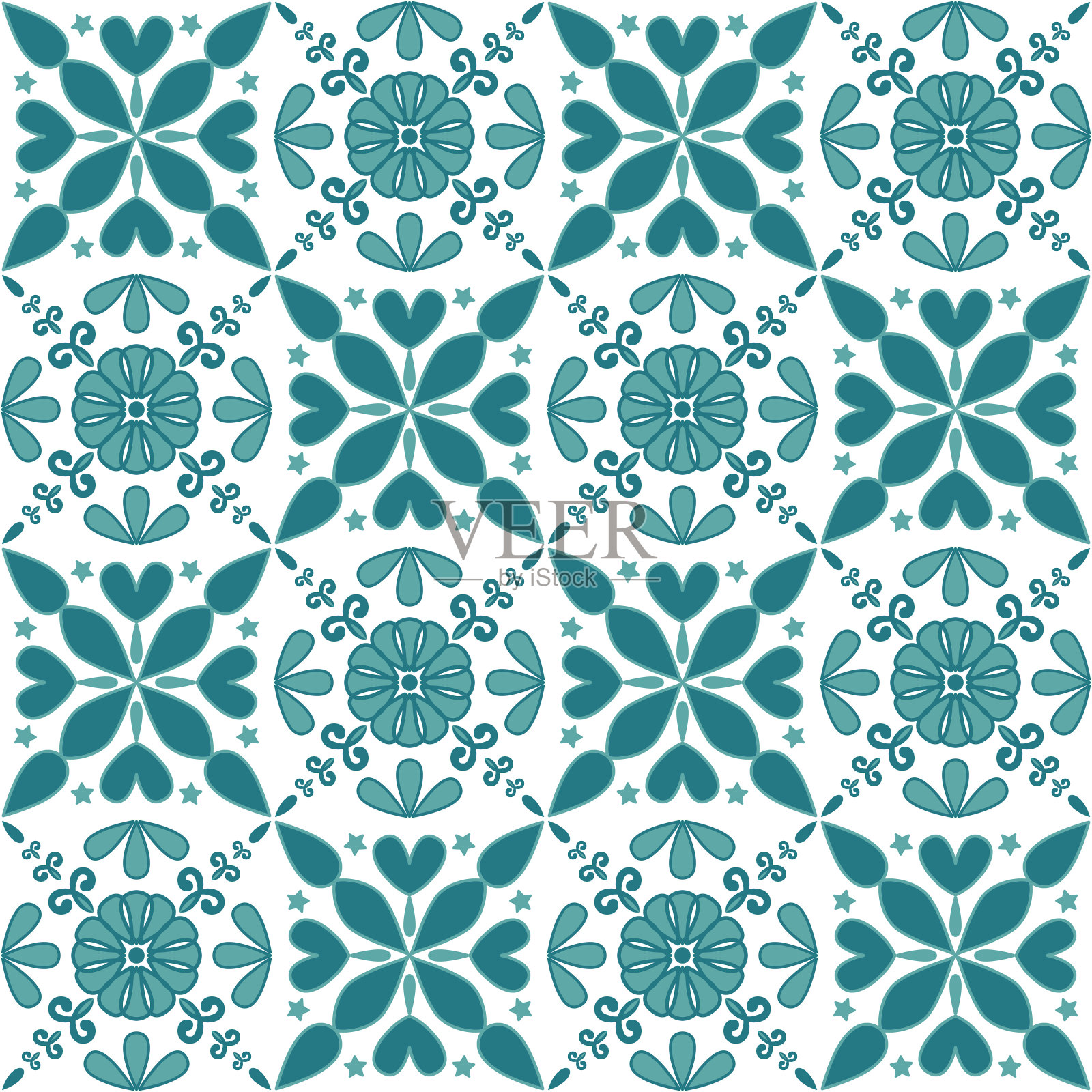 绿色祖母绿瓷砖镶嵌方形造型,颜色与摩洛哥阿拉伯图案对比对称插画图片素材