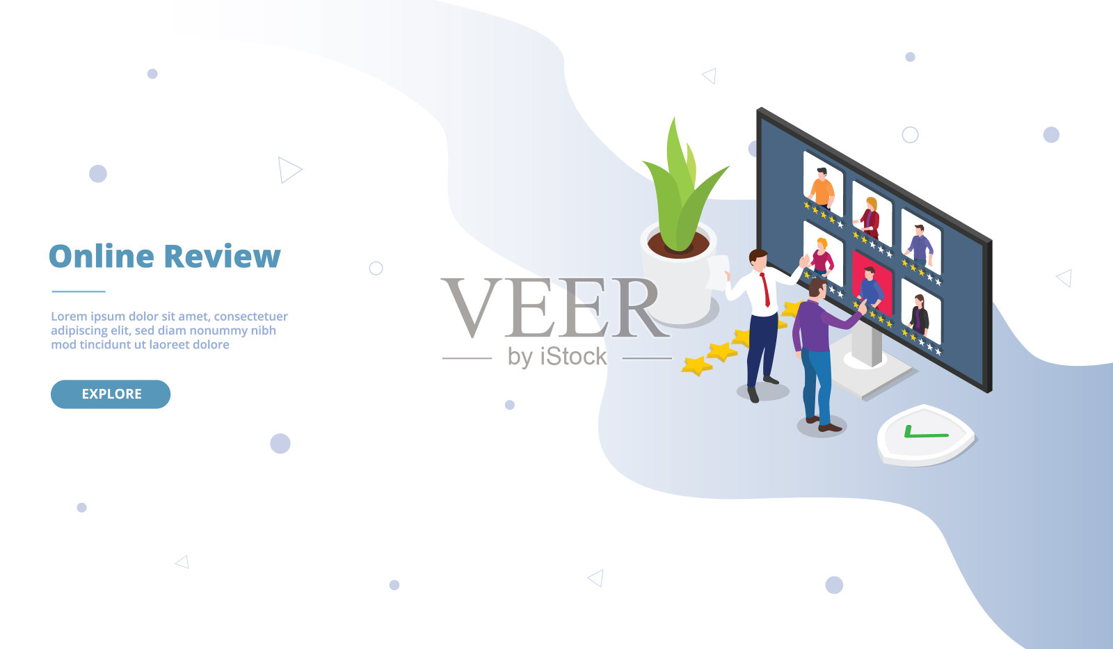 网上审查活动网站模板页登陆首页与等距平面风格设计模板素材